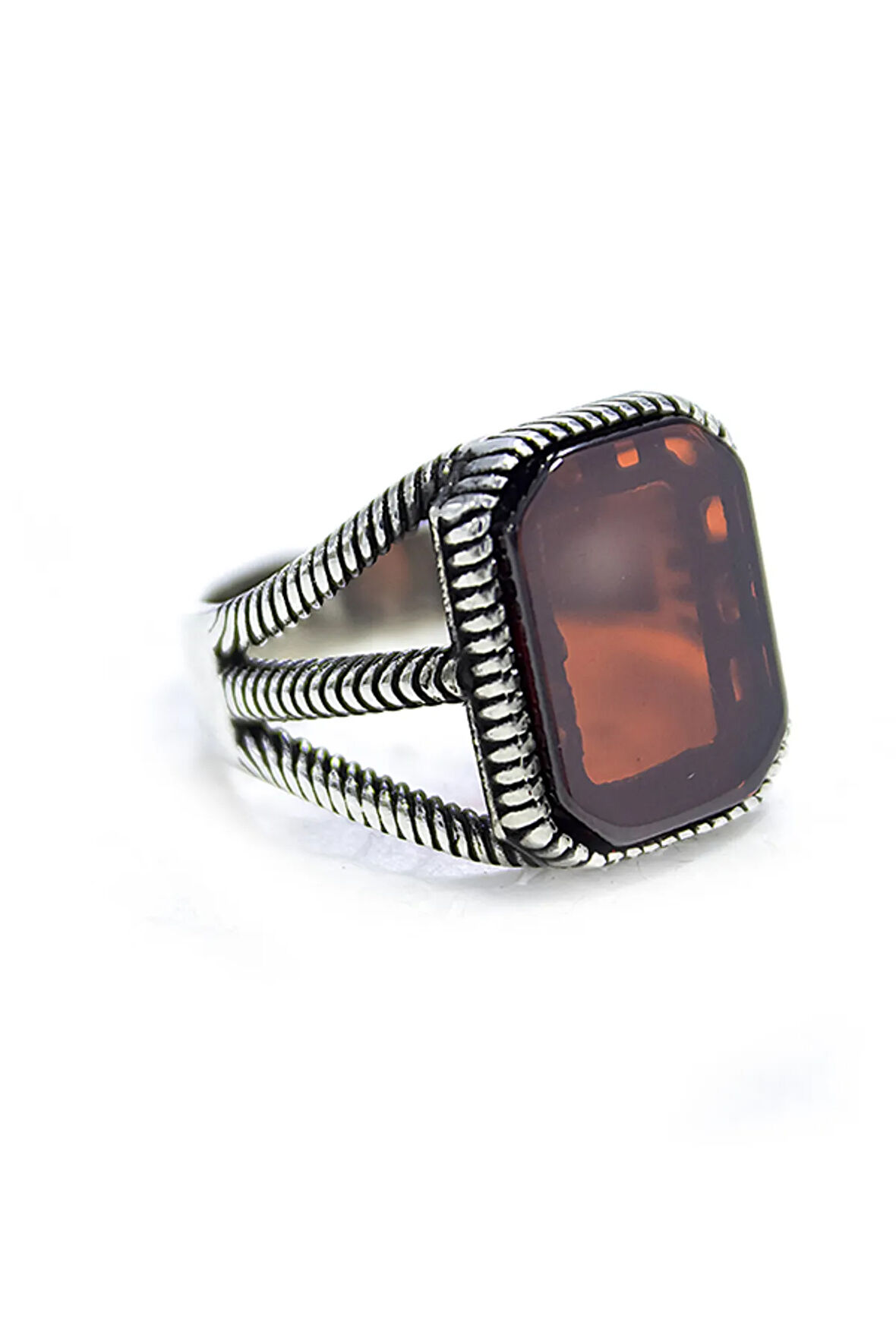 925 Ayar Gümüş Kafes Model Kırmızı Zirkon Taşlı Yüzük Mıssyzk23