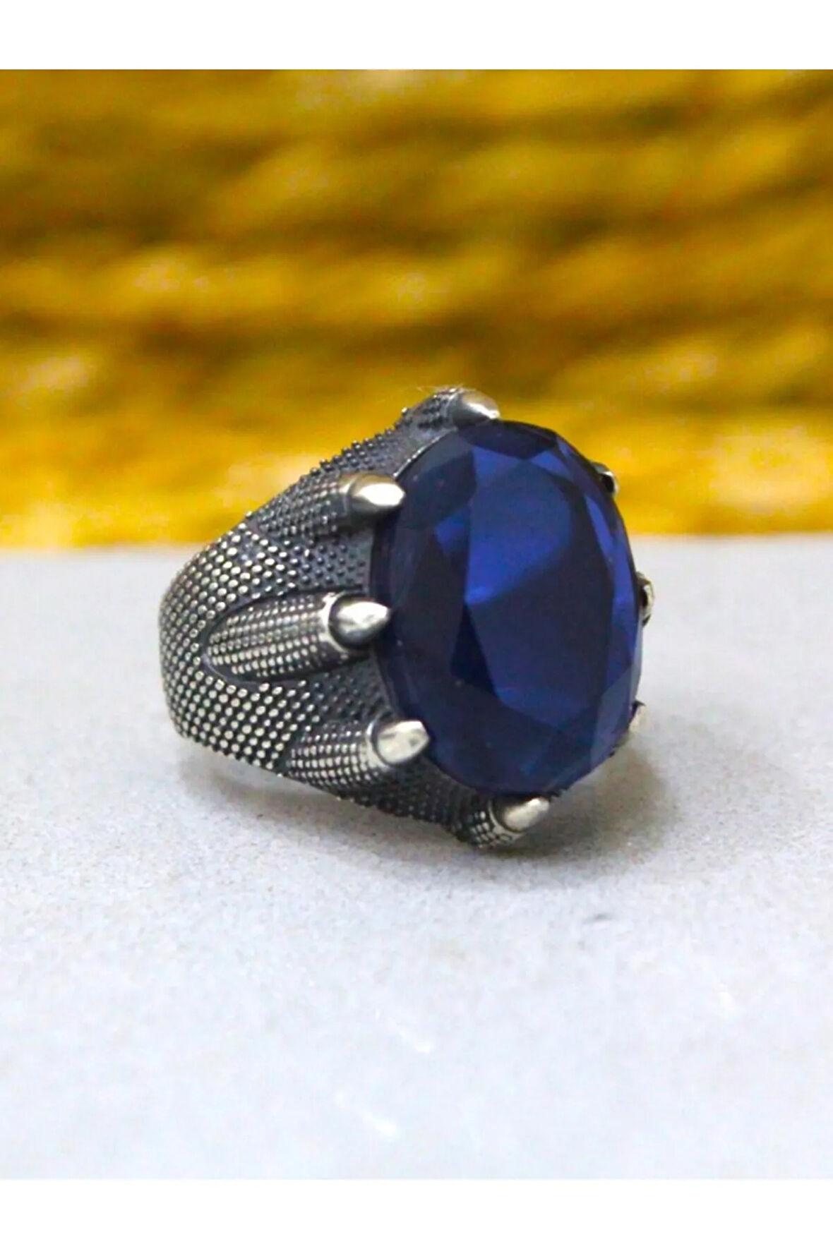 925 Ayar Gümüş Oval Lacivert Taşlı Yüzük