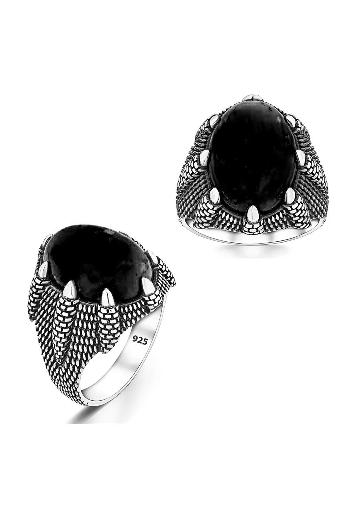 Oniks Taşlı 925 Ayar Gümüş Oval Pençe Model Erkek Yüzük