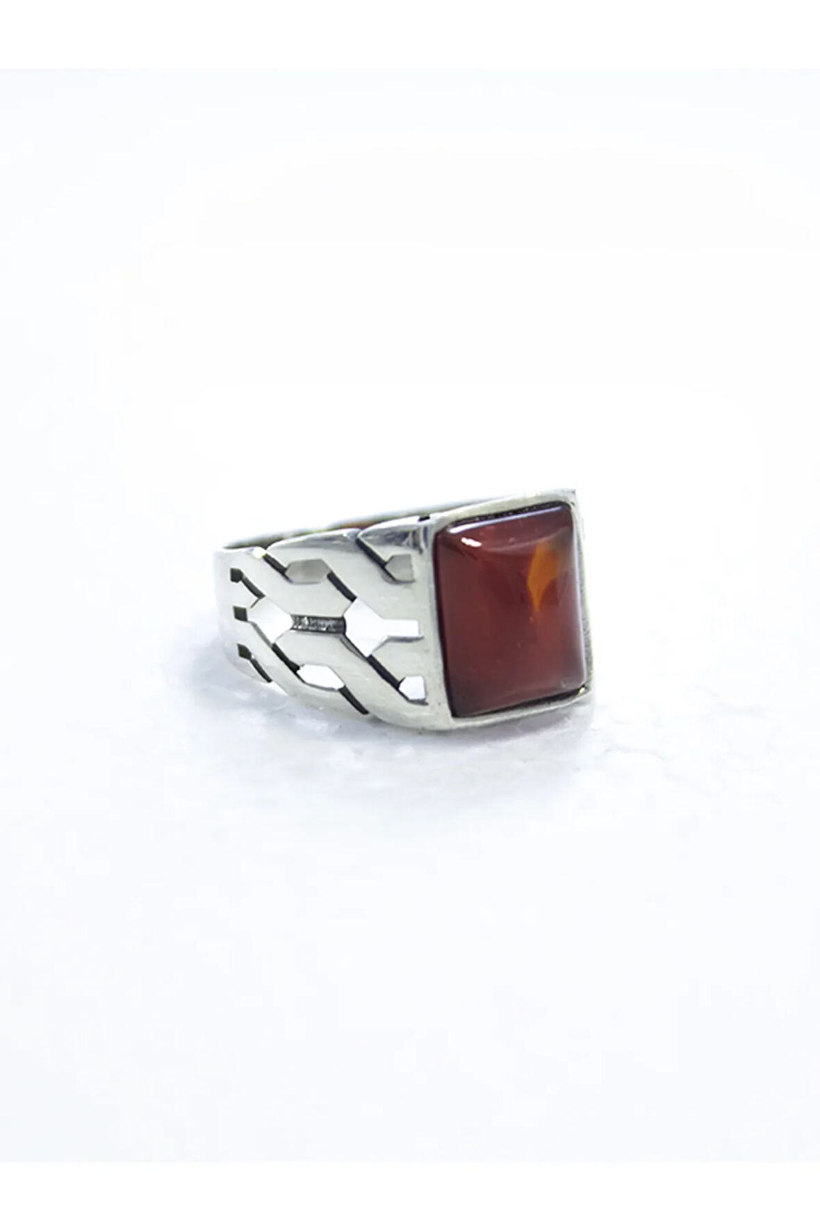 925 Ayar Gümüş Örgü Model Akik Taşlı Yüzük