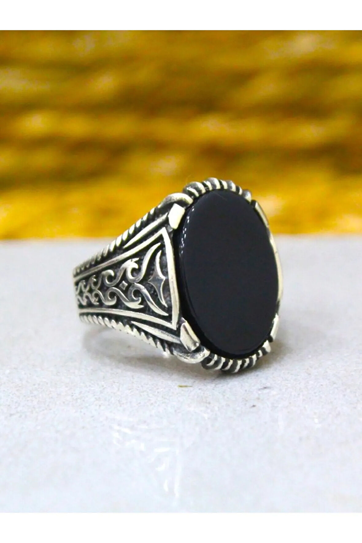 Oniks Taşlı Erkek Yüzük 925 Ayar Gümüş