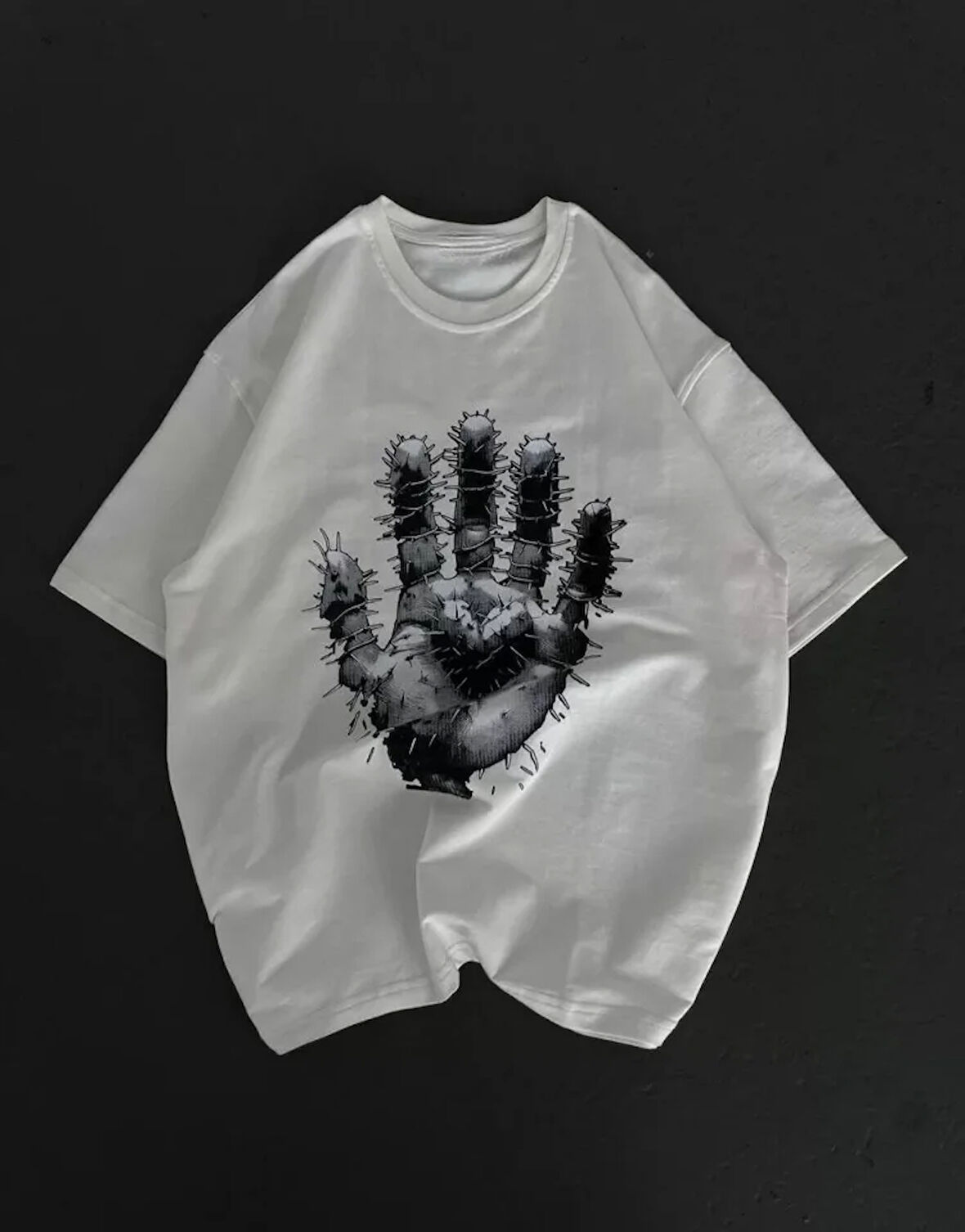 stilaura Unisex Bisiklet Yaka Baskılı Oversize T-Shirt - Beyaz