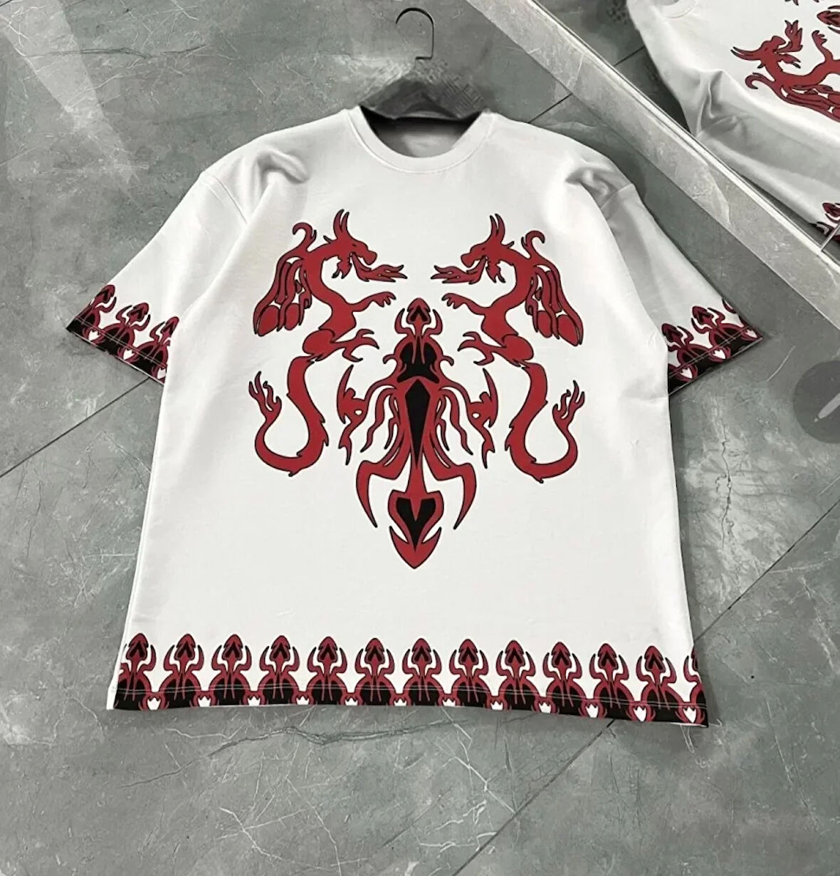 stilaura Unisex Bisiklet Yaka Baskılı Oversize T-Shirt - Beyaz