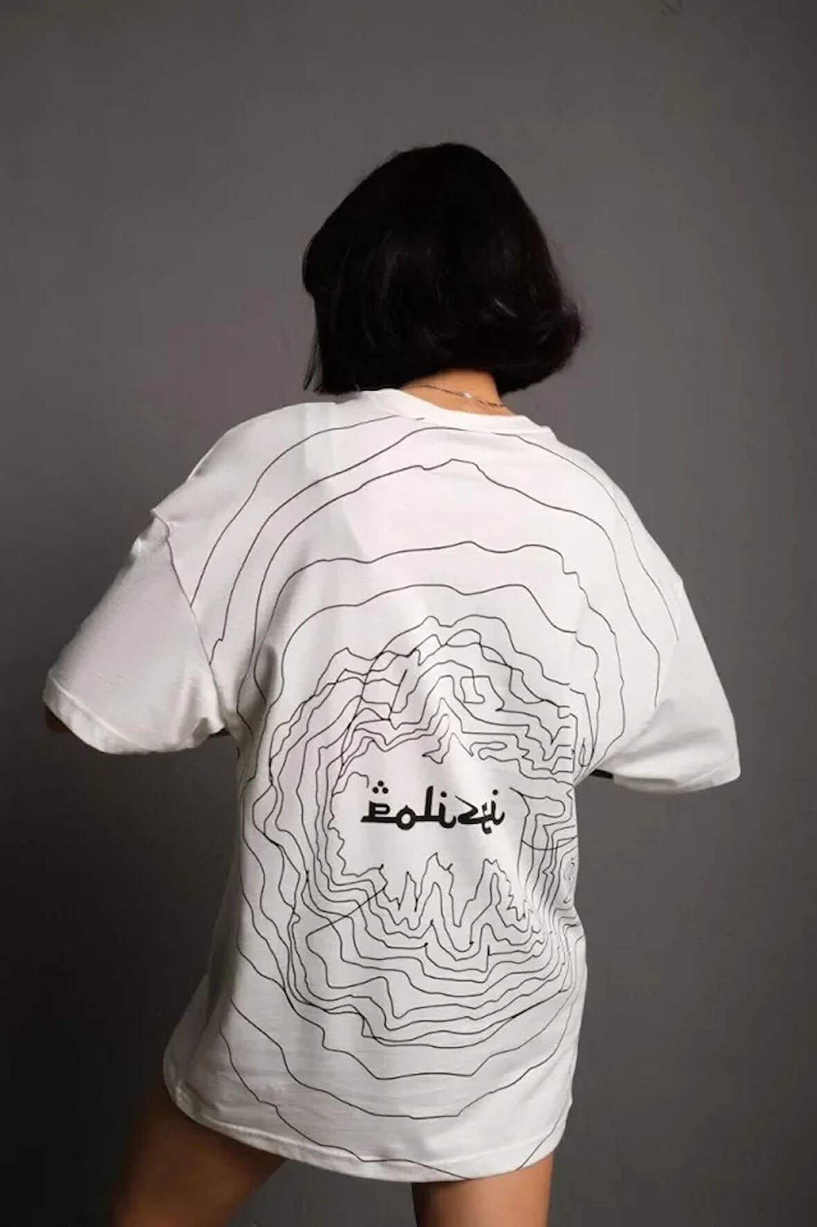 stilaura Bisiklet Yakalı Sırt Baskılı Oversize T-Shirt - Beyaz