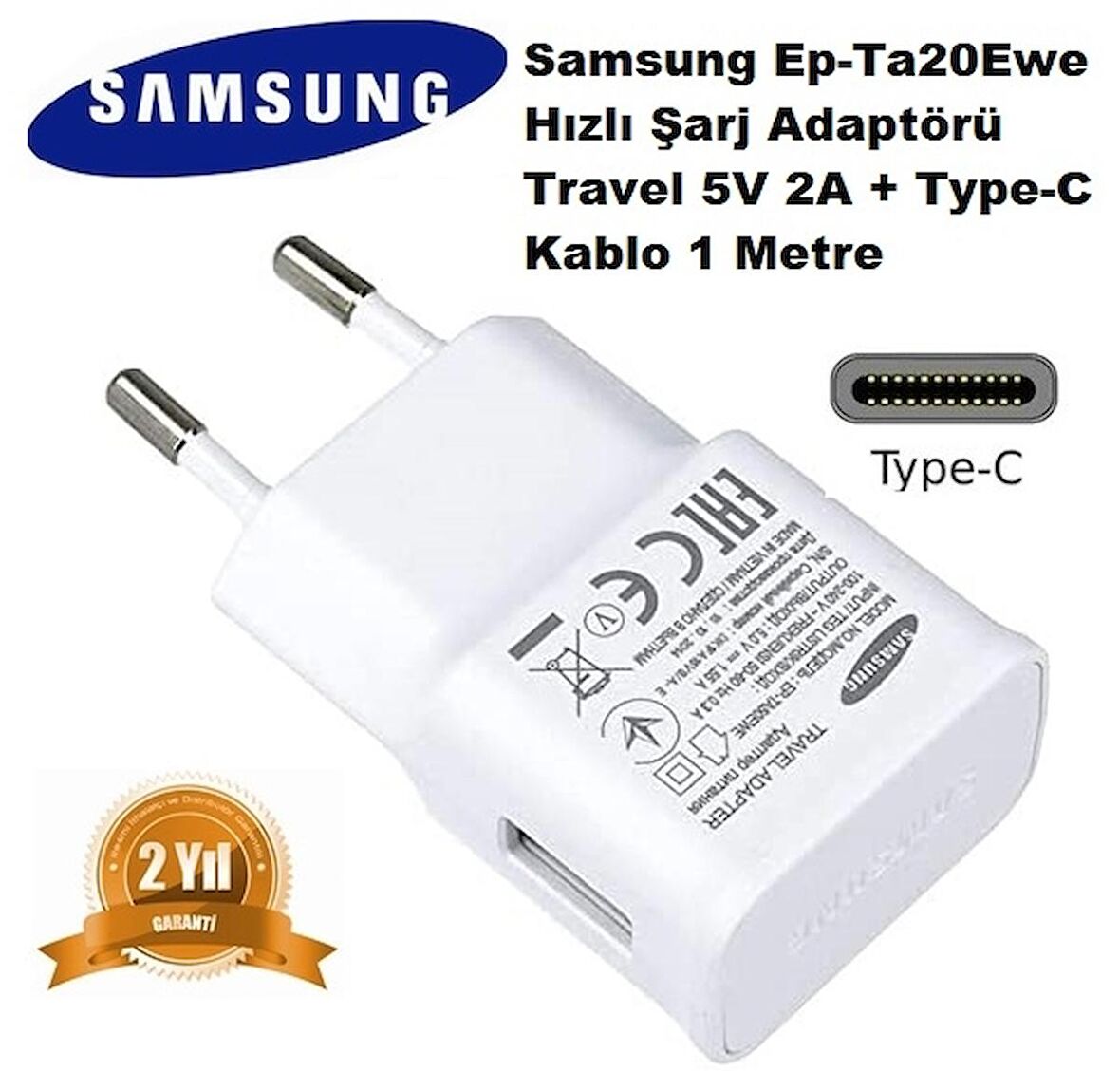 Samsung Galaxy A15 Orijinal EP-TA20EBE 15W 2A Hızlı Şarj Cihazı ve Type-C Kablo