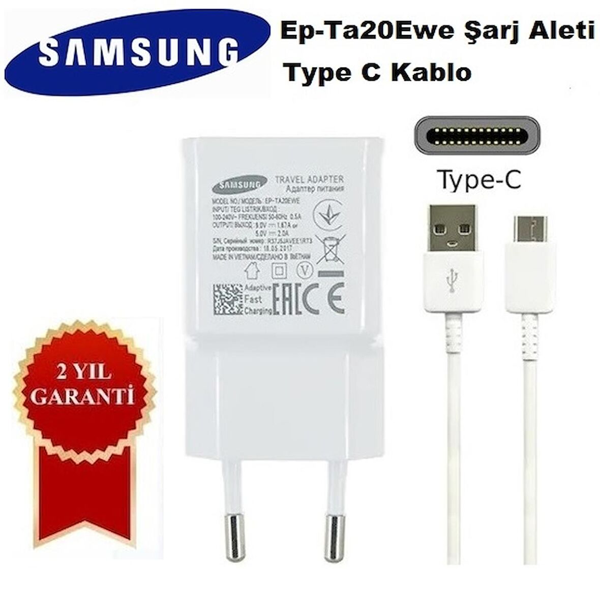 Samsung Galaxy A04 Orjinal EP-TA20EBE 15W 2A Hızlı Şarj Cihazı ve Type-C Kablo