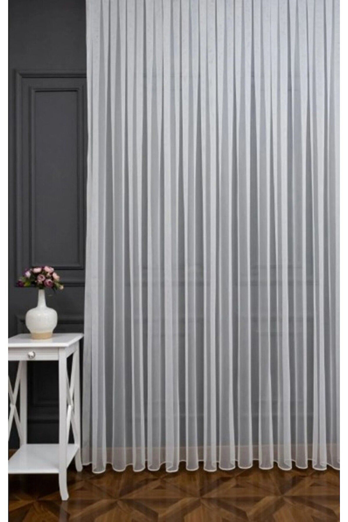 Pileli Tül Perde güneçlik şeffaf perde beyaz ( 250x250 ) STANDART