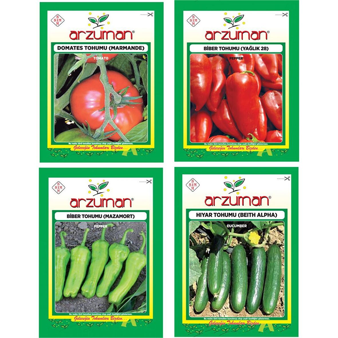 MARMANDE DOMATES - MAZAMORT BİBER - BEİTH ALPHA SALATALIK - YAĞLIK 28 BİBER 4'LÜ TOHUM SETİ