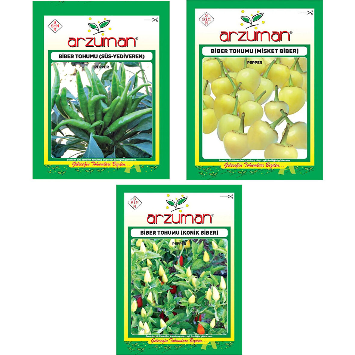 SÜS YEDİVEREN BİBER - KONİK BİBER - MİSKET BİBER 3'LÜ TOHUM SETİ