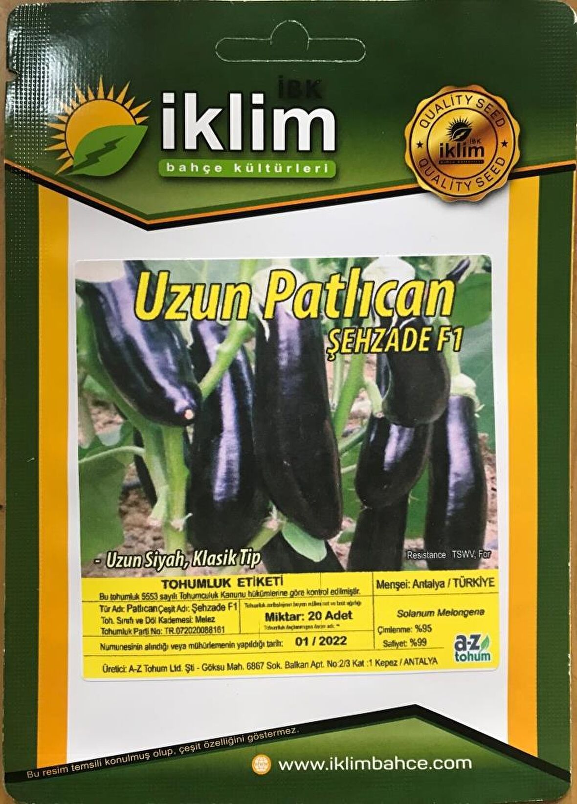 Patlıcan Tohumu Hibrit A-Z-61 F1 KLASİK PATLICAN - 20 Adet Tohumluk