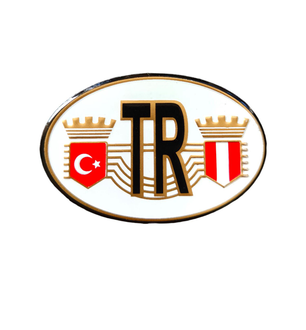 TR Türkiye Bayraklı Oval Metal Etiket Sticker Kırmızı