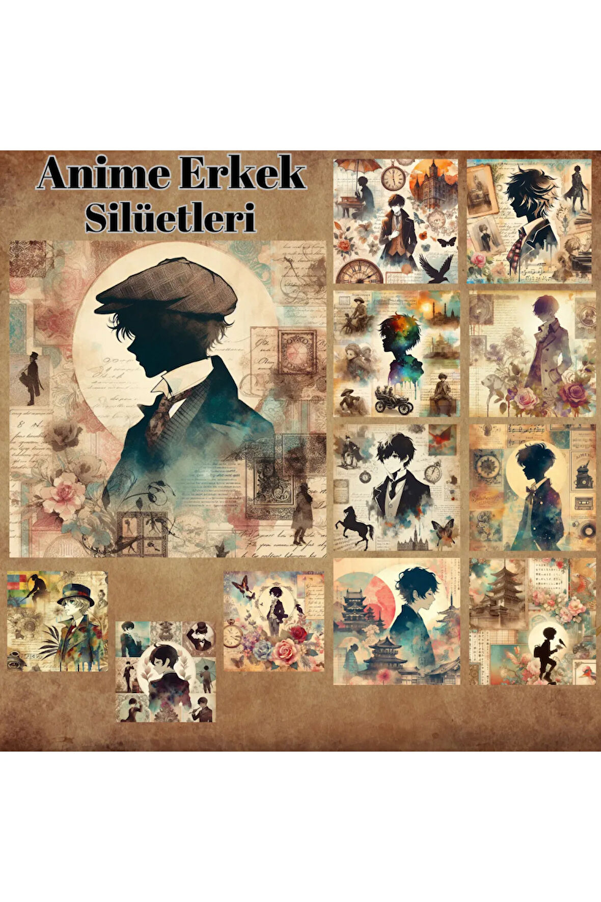 Anime Erkek Silüetleri Vintage 12 Adet Scrapbook Bullet Journal Mat Planlayıcı Sticker Etiket Seti