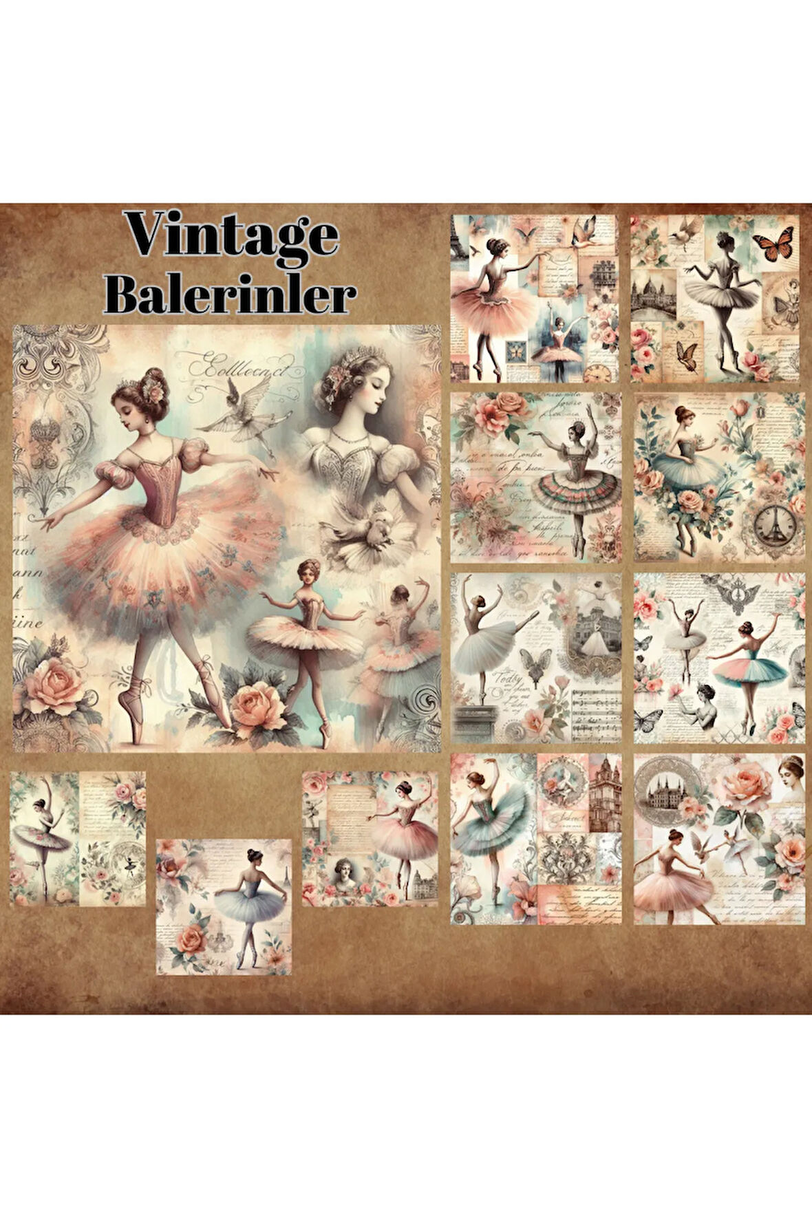Balerin Silüetleri Vintage 12 Adet Scrapbook Bullet Journal Mat Planlayıcı Sticker Etiket Seti