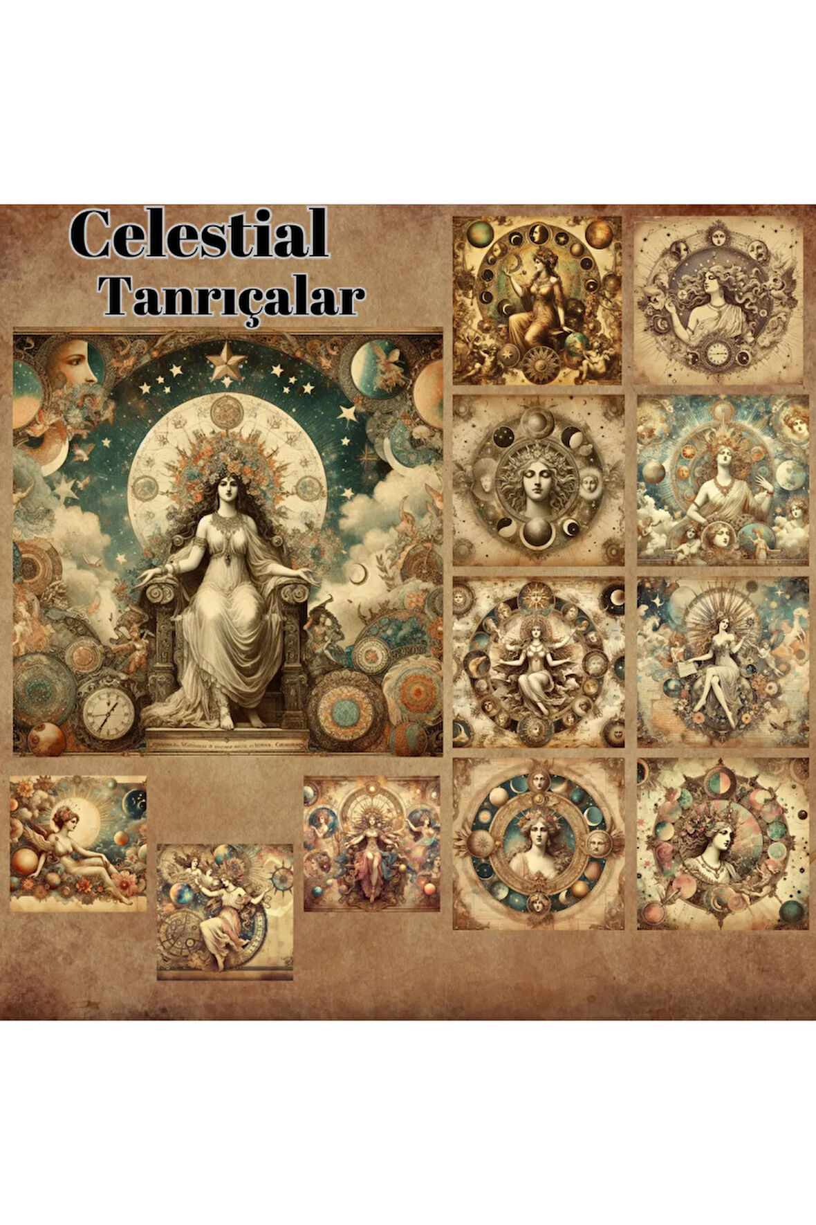 Celestial Tanrıçalar Vintage 12 Adet Scrapbook Bullet Journal Mat Planlayıcı Sticker Etiket Seti