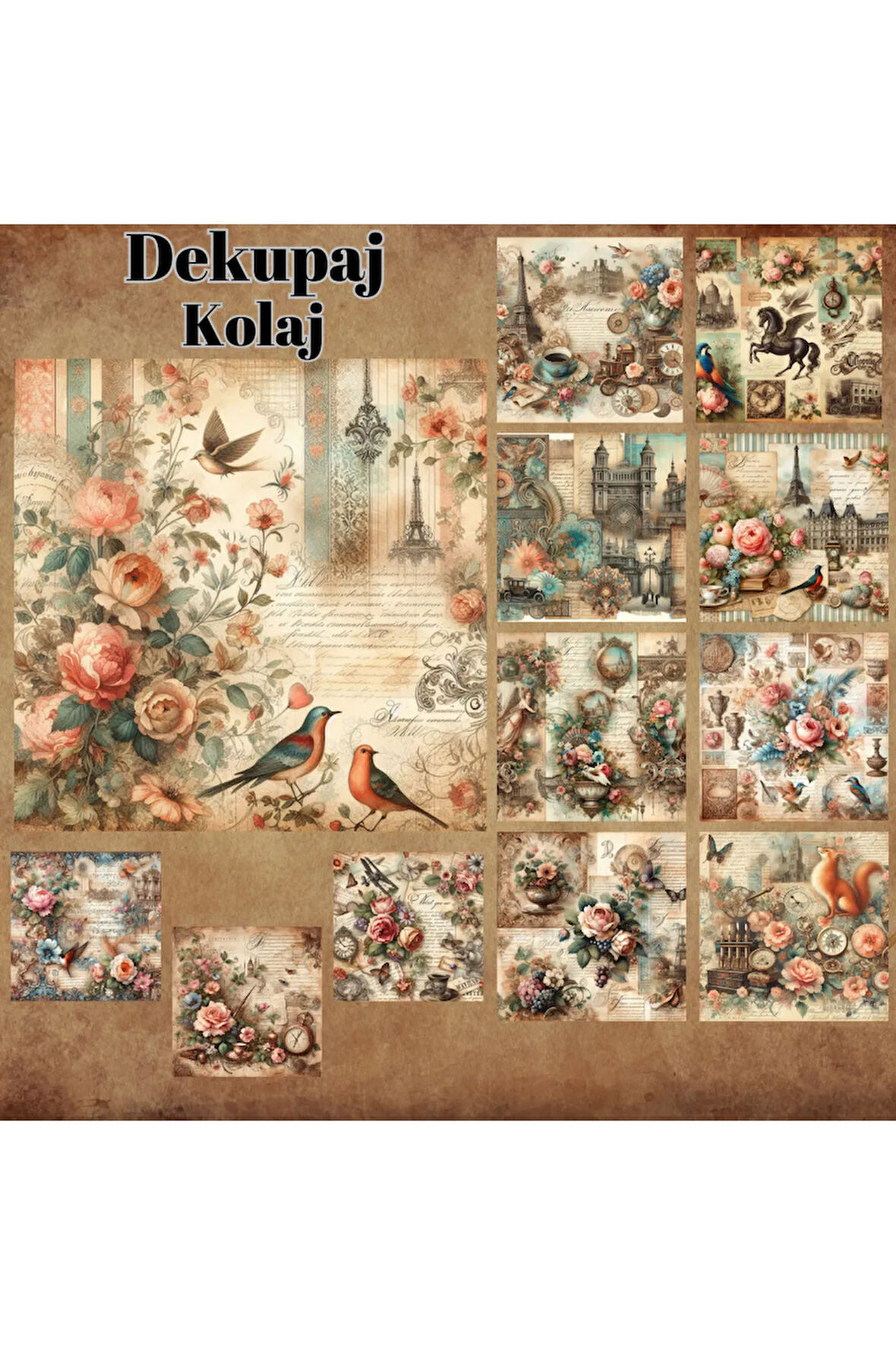 Dekupaj Kolaj Vintage 12 Adet Scrapbook Bullet Journal Mat Planlayıcı Sticker Etiket Seti