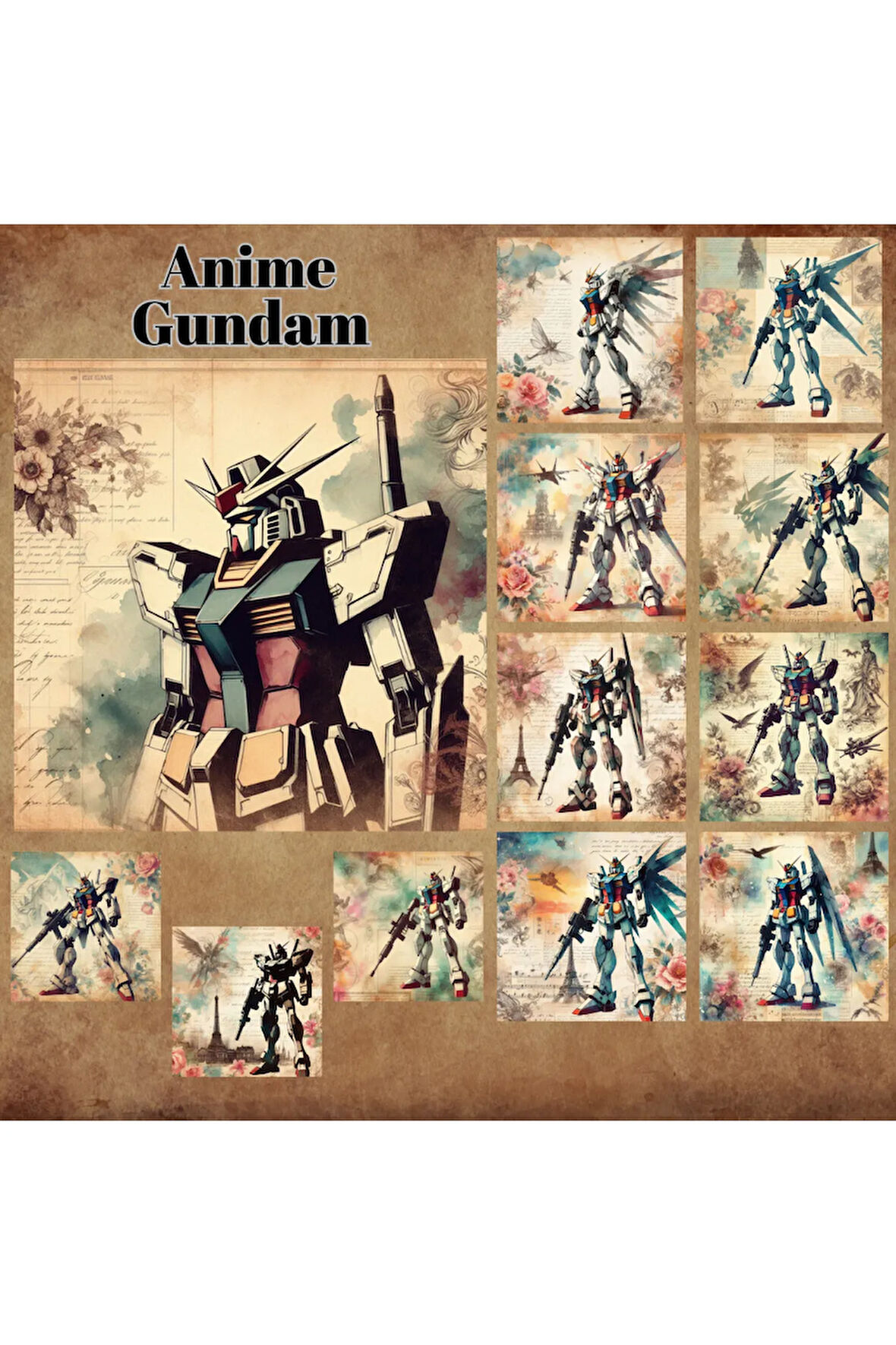 Anime Tarzı Gundam Robotlar 12 Adet Scrapbook Bullet Journal Mat Planlayıcı Sticker Etiket Seti