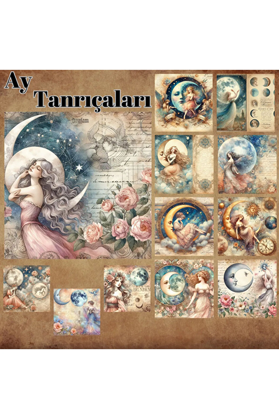 Ay Tanrıçaları Vintage 12 Adet Scrapbook Bullet Journal Mat Planlayıcı Sticker Etiket Seti