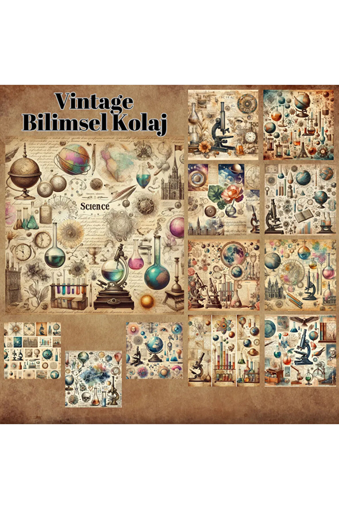 Bilimsel Kolaj Vintage 12 Adet Scrapbook Bullet Journal Mat Planlayıcı Sticker Etiket Seti