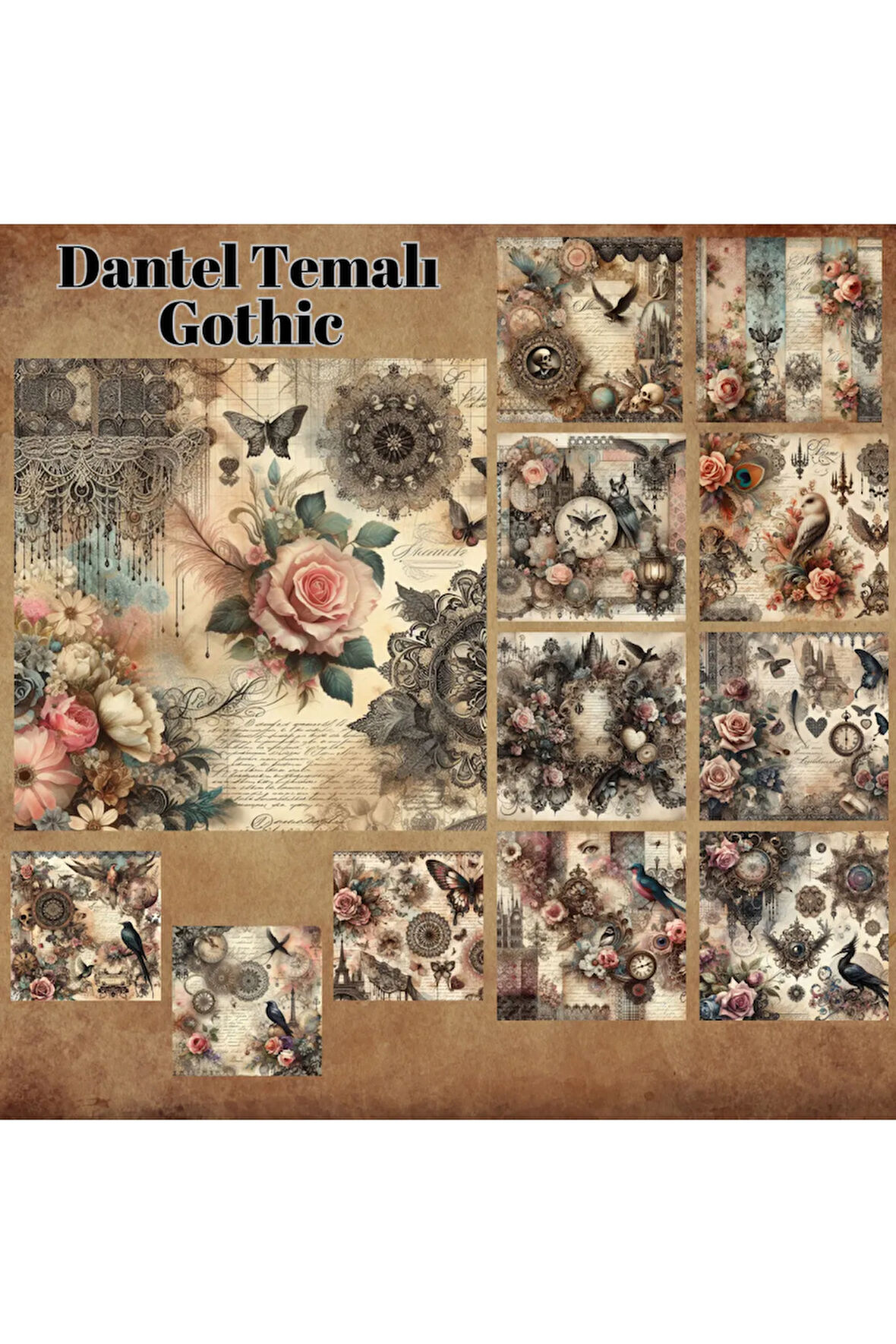 Dantelli Gothic Temalı Vintage 12 Adet Scrapbook Bullet Journal Mat Planlayıcı Sticker Etiket Seti