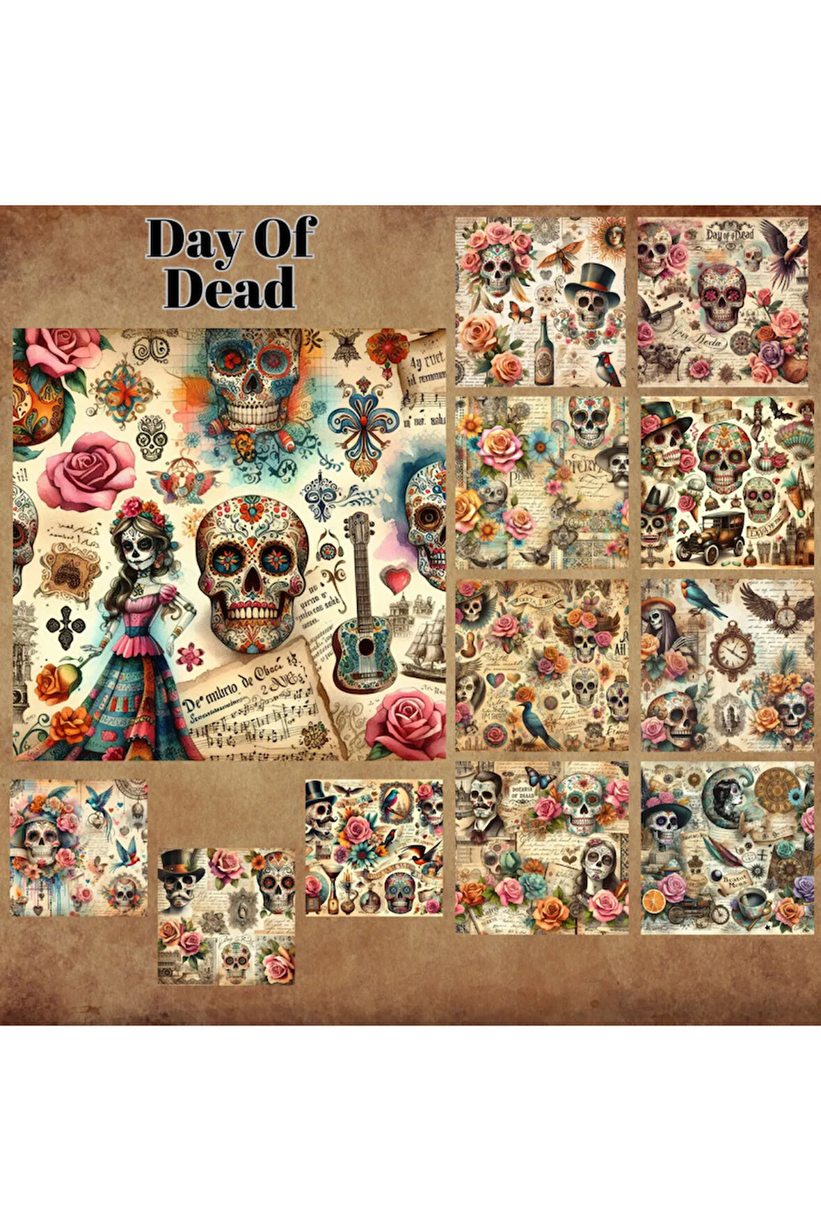 Day Of Dead Vintage 12 Adet Scrapbook Bullet Journal Mat Planlayıcı Sticker Etiket Seti
