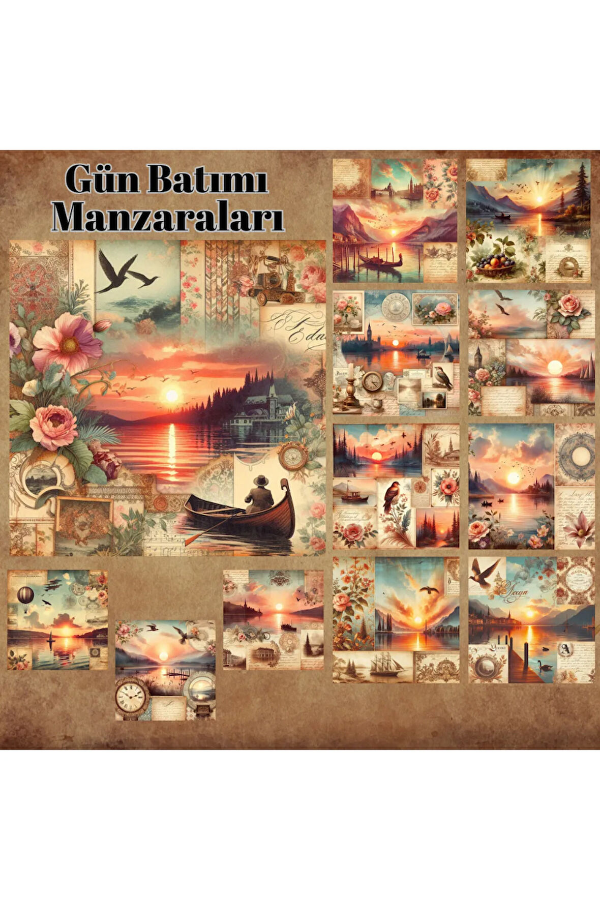 Doğa Manzaraları Vintage 12 Adet Scrapbook Bullet Journal Mat Planlayıcı Sticker Etiket Seti