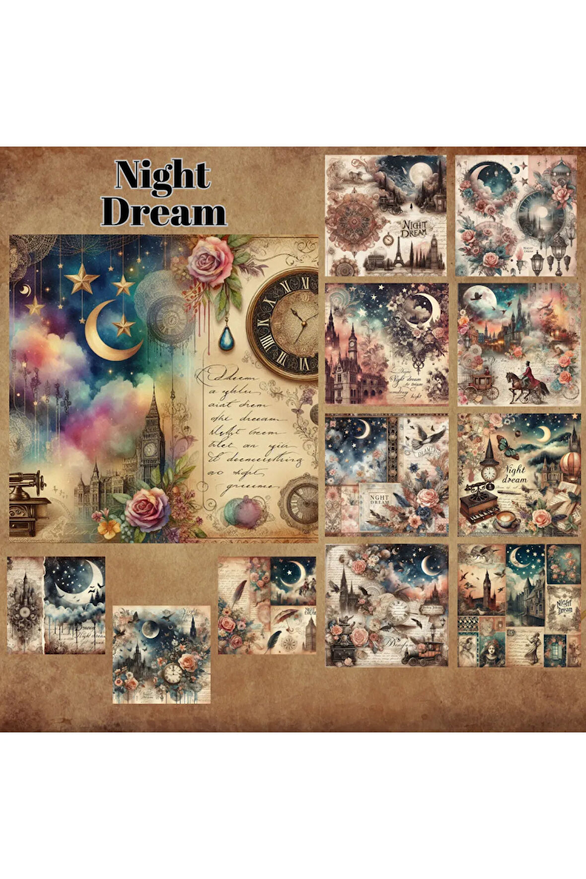Night Dream Vintage 12 Adet Scrapbook Bullet Journal Mat Planlayıcı Sticker Etiket Seti
