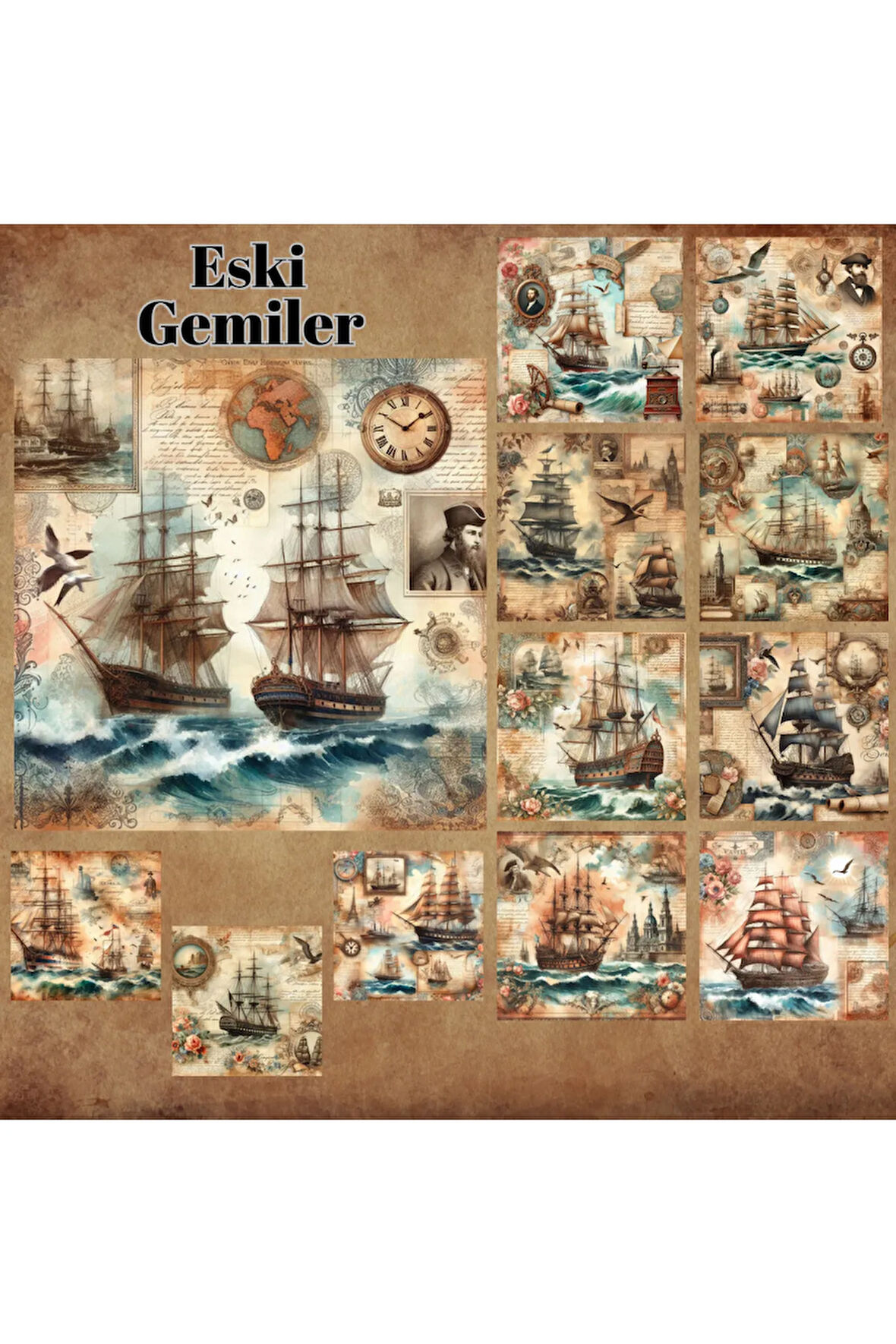 Eski Gemiler Vintage 12 Adet Scrapbook Bullet Journal Mat Planlayıcı Sticker Etiket Seti