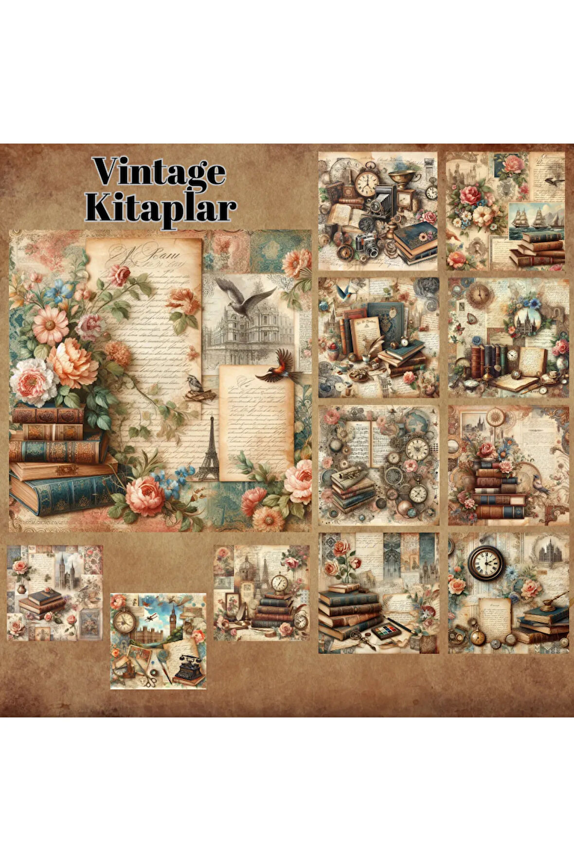 Eski Kitaplar Vintage 12 Adet Scrapbook Bullet Journal Mat Planlayıcı Sticker Etiket Seti
