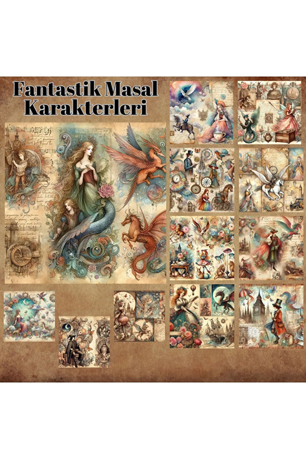 Fantastik Masal Karakterleri Vintage 12 Adet Scrapbook Bullet Journal Mat Sticker Etiket Seti