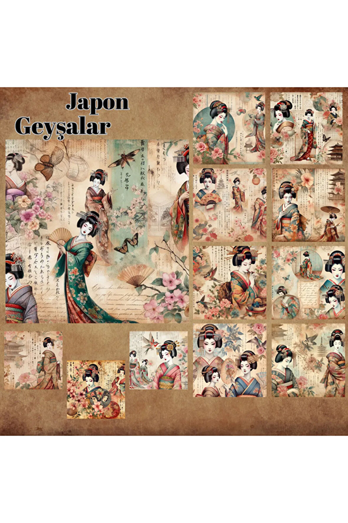 Japon Geyşalar Vintage 12 Adet Scrapbook Bullet Journal Mat Planlayıcı Sticker Etiket Seti