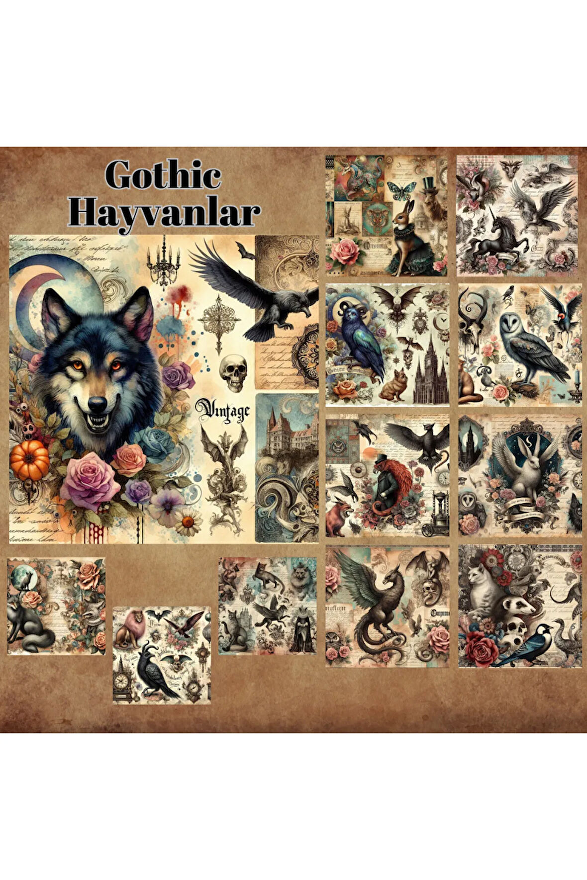 Gothic Hayvanlar Vintage 12 Adet Scrapbook Bullet Journal Mat Planlayıcı Sticker Etiket Seti
