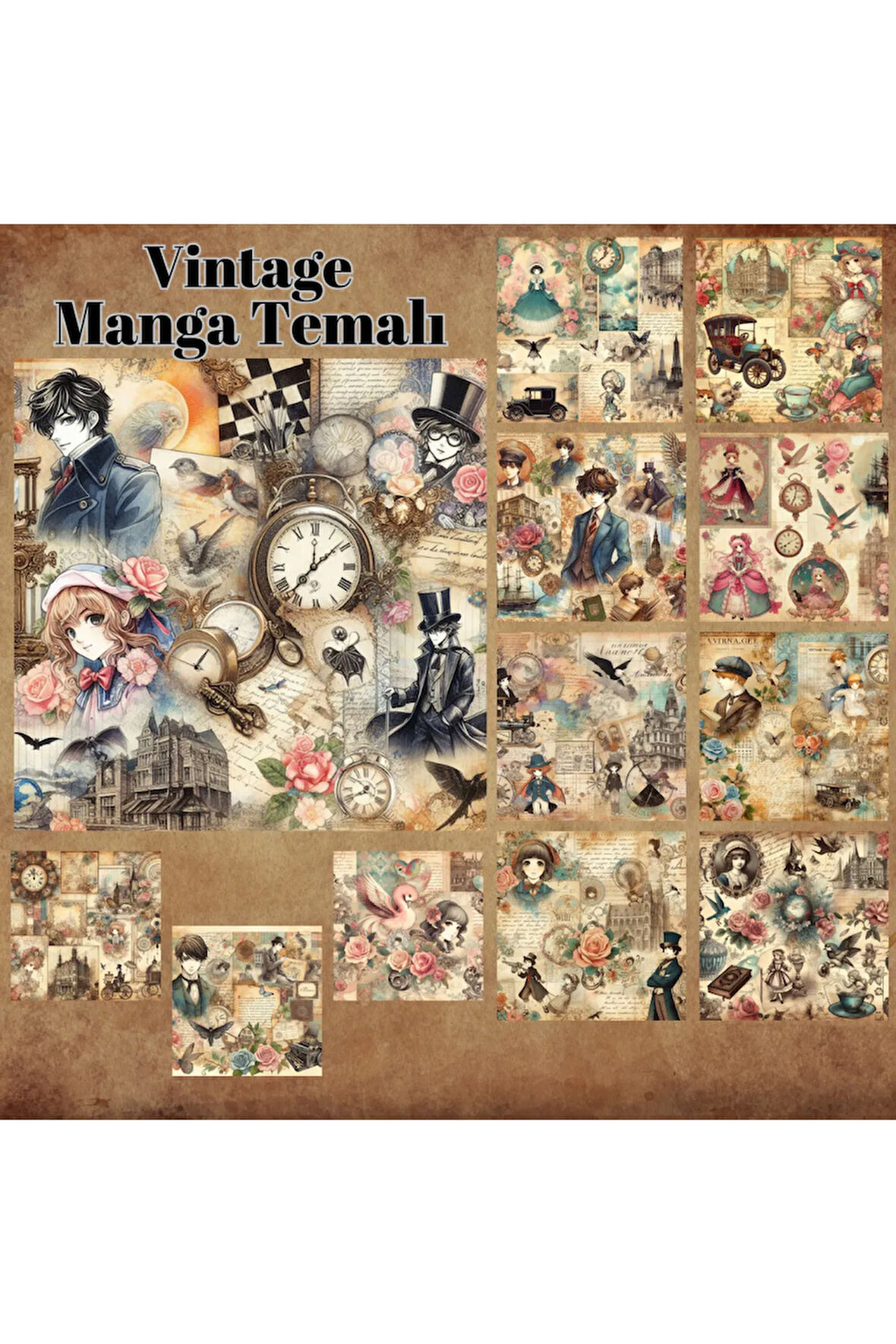 Manga Temalı Vintage 12 Adet Scrapbook Bullet Journal Mat Planlayıcı Sticker Etiket Seti