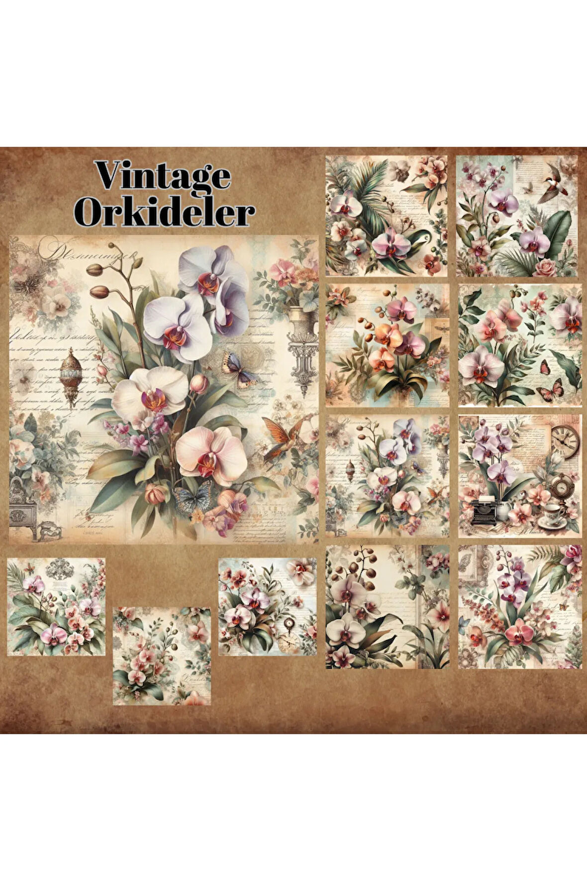 Orkideler Vintage 12 Adet Scrapbook Bullet Journal Mat Planlayıcı Sticker Etiket Seti
