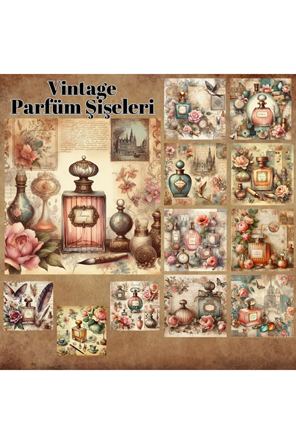 Parfüm Şişeleri Vintage 12 Adet Scrapbook Bullet Journal Mat Planlayıcı Sticker Etiket Seti