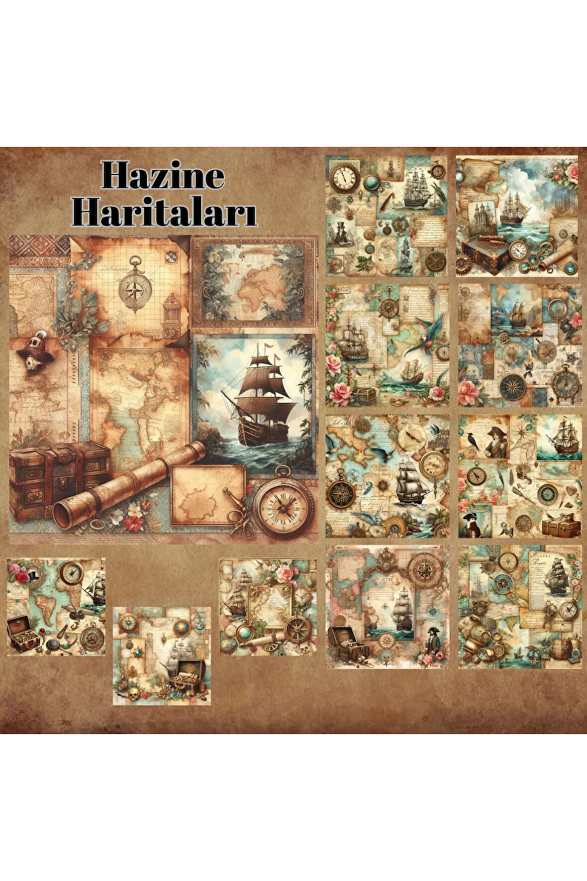 Eski Hazine Haritaları Vintage 12 Adet Scrapbook Bullet Journal Mat Planlayıcı Sticker Etiket Seti