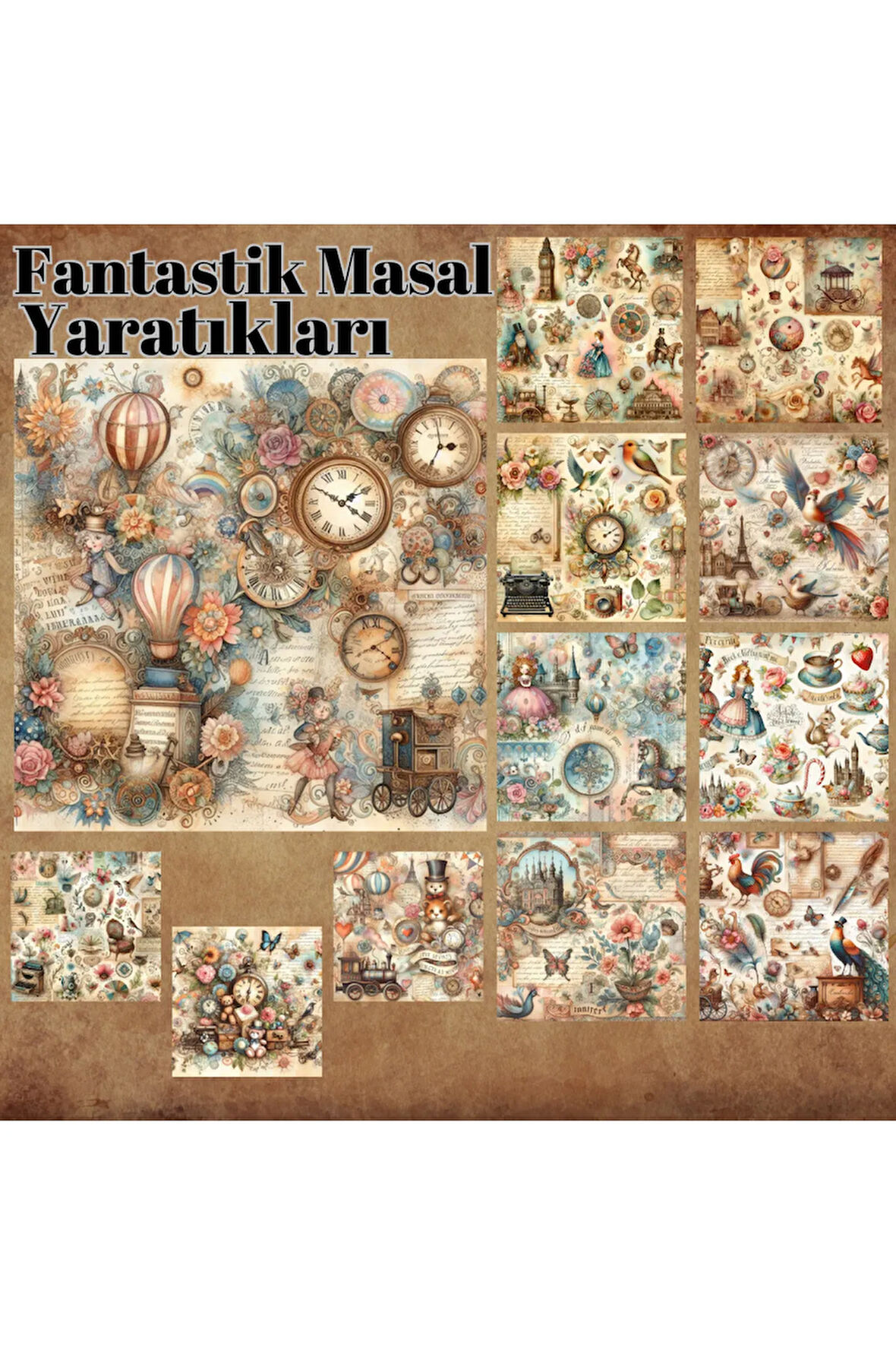 Fantastik Masal Yaratıkları Vintage 12 Adet Scrapbook Bullet Journal Mat Plan Sticker Etiket Seti
