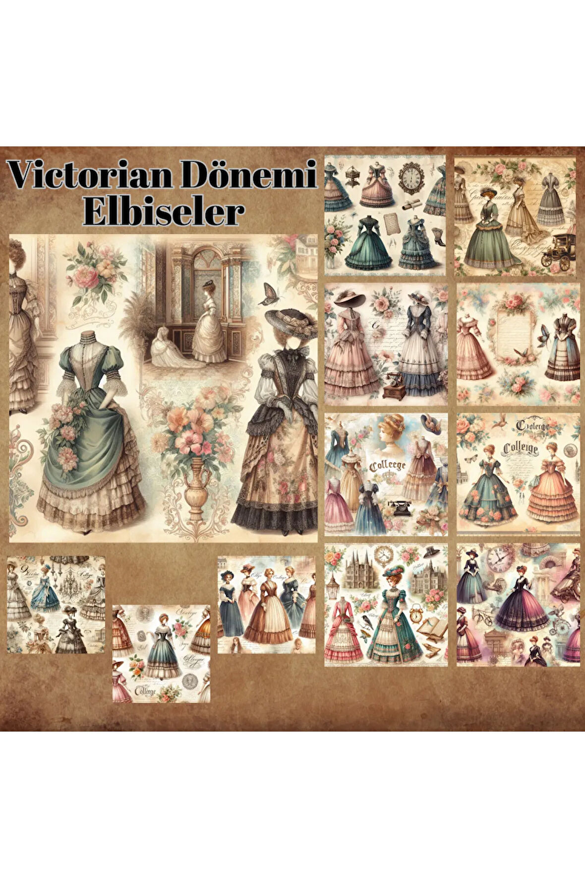 Viktorya Dönemi Kıyafetler Vintage 12 Adet Scrapbook Bullet Journal Mat Planlama Sticker Etiket Seti