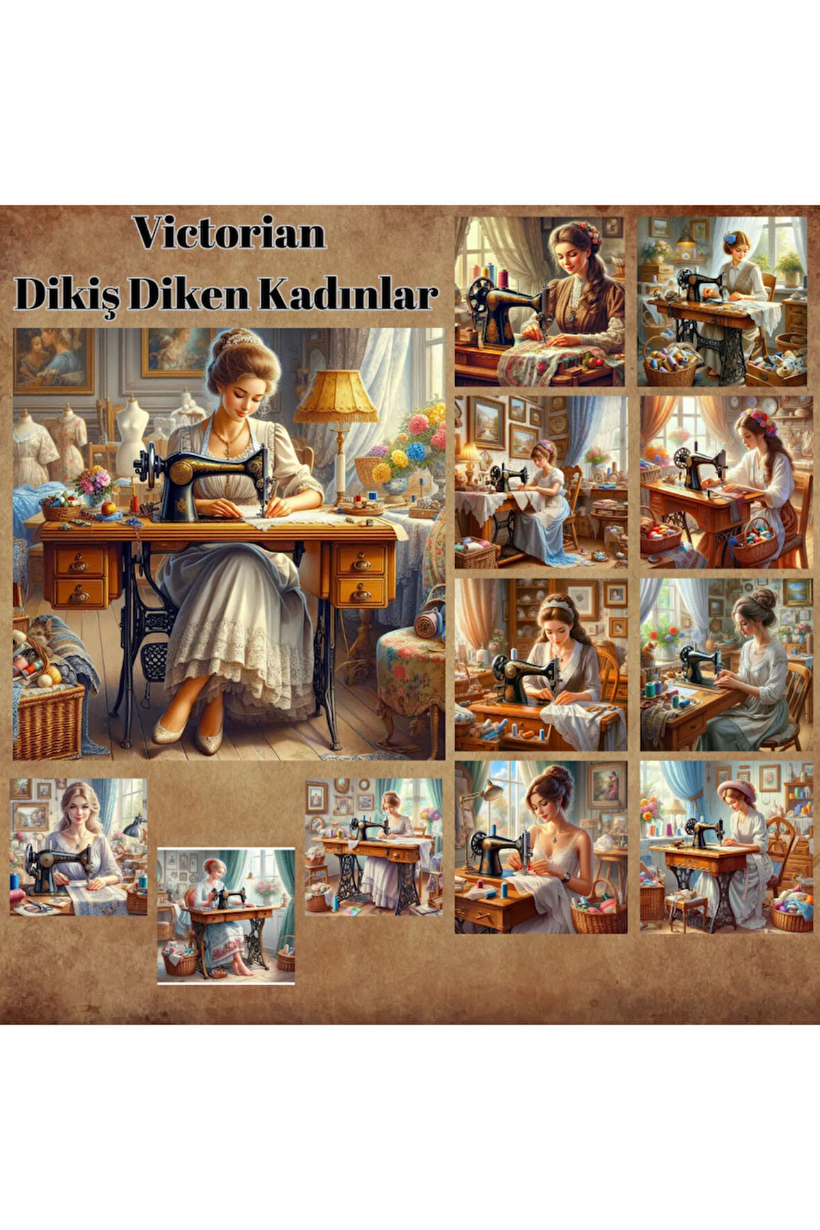 Dikiş Diken Kadınlar Vintage 12 Adet Scrapbook Bullet Journal Mat Planlayıcı Sticker Etiket Seti