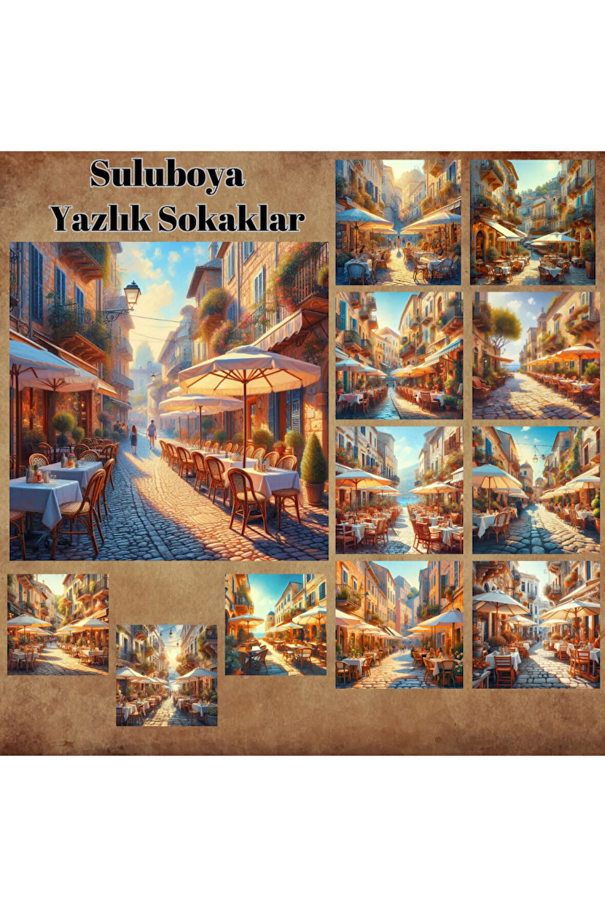 Suluboya Yazlık Sokaklar Vintage 12 Adet Scrapbook Bullet Journal Mat Planlayıcı Sticker Etiket Seti