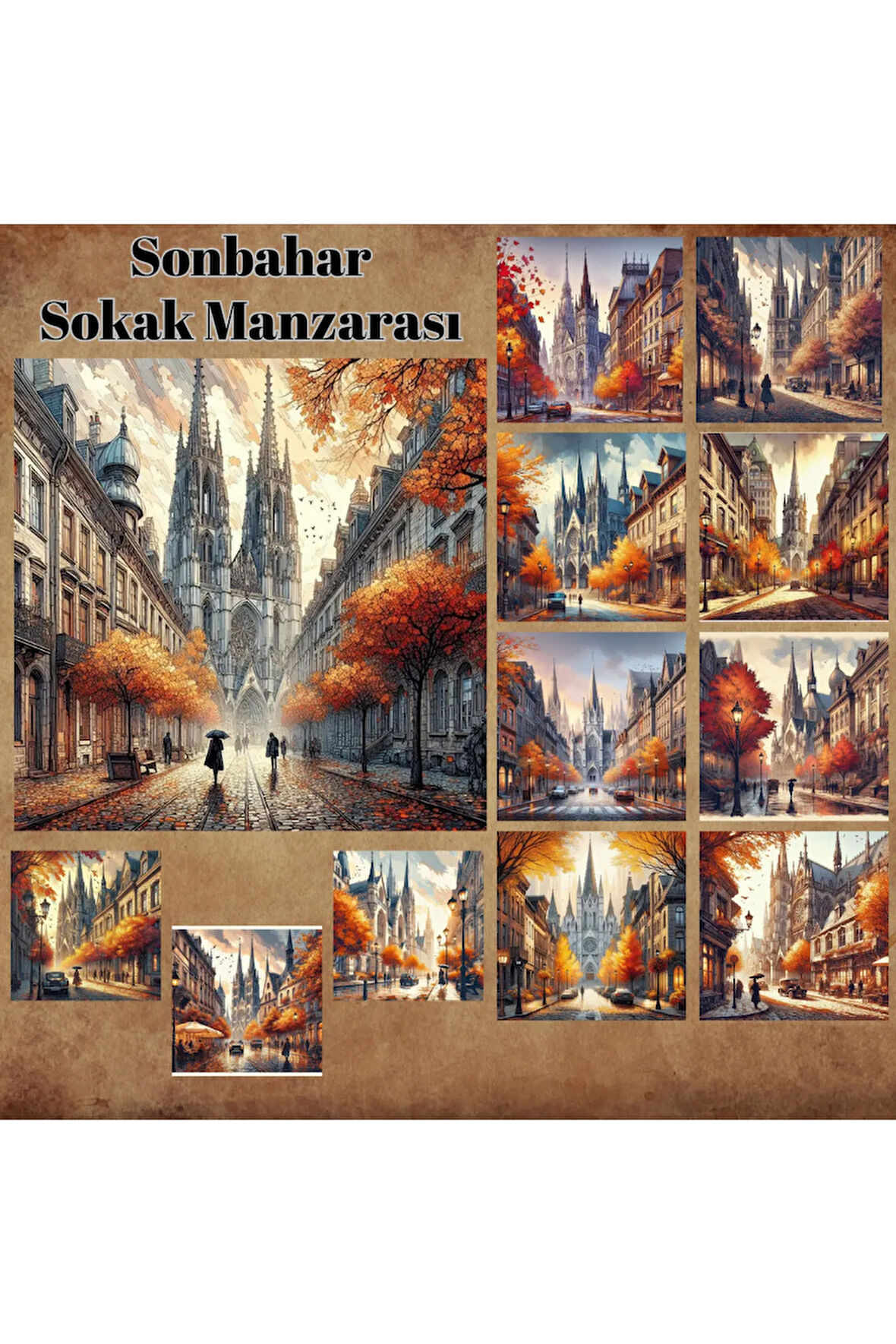 Sonbahar Sokak Manzaraları Vintage 12 Adet Scrapbook Bullet Journal Mat Planlayıcı Sticker Etiketler