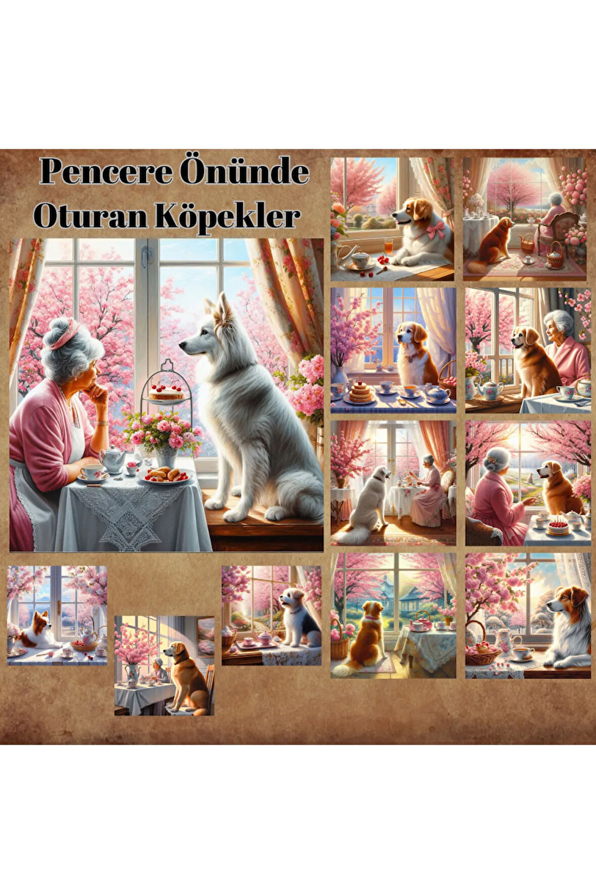 Pencere Önünde Köpekler Vintage 12 Adet Scrapbook Bullet Journal Mat Planlayıcı Sticker Etiket Seti