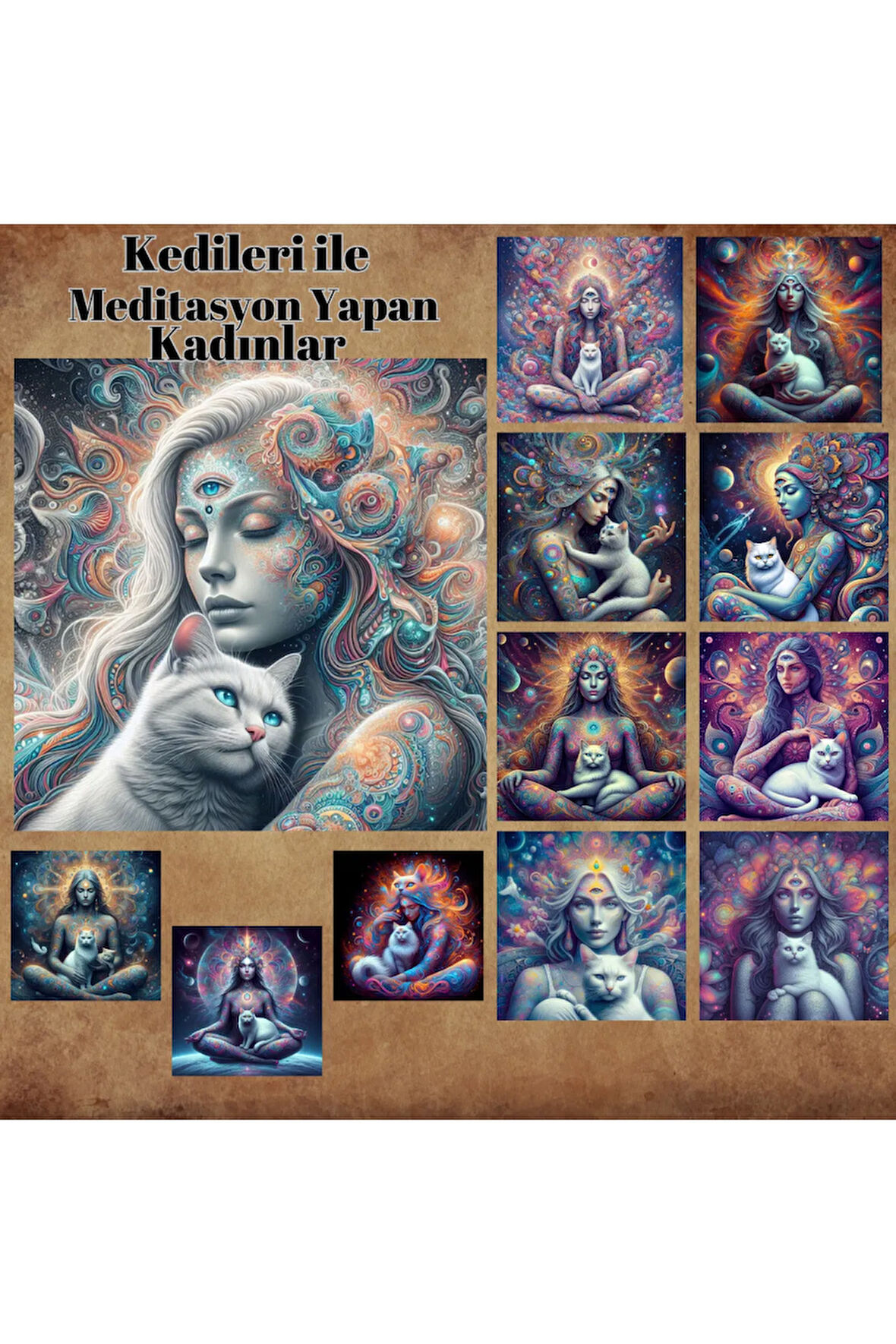 Kedisi İle Meditasyon Yapan Kadınlar 12 Adet Scrapbook Bullet Journal Mat Planlayıcı Sticker Etiket