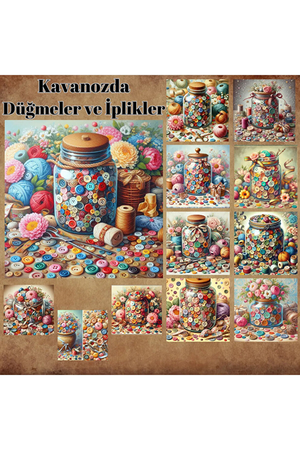 Kavanozda Düğmeler Vintage 12 Adet Scrapbook Bullet Journal Mat Planlayıcı Sticker Etiket Seti