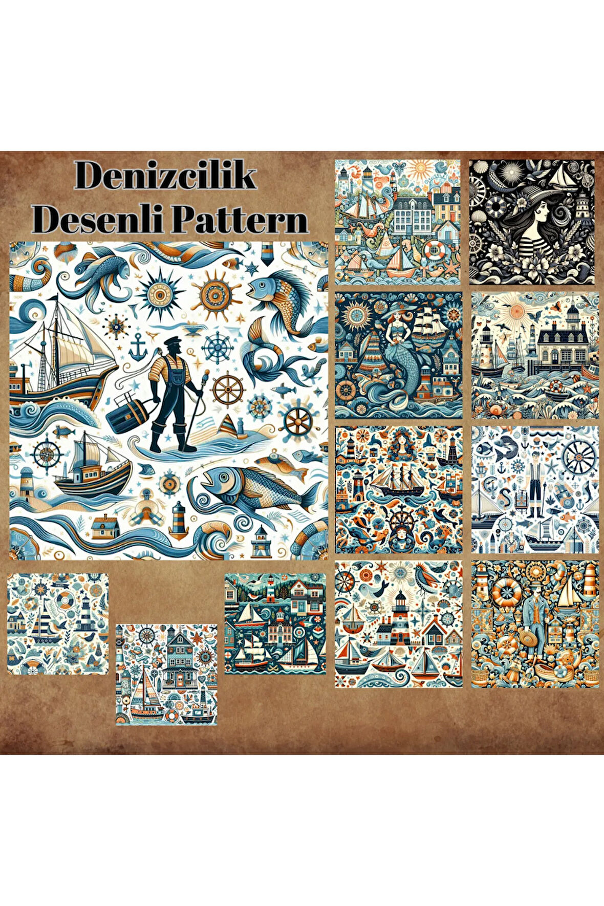 Deniz Temalı Desenler Vintage 12 Adet Scrapbook Bullet Journal Mat Planlayıcı Sticker Etiket Seti
