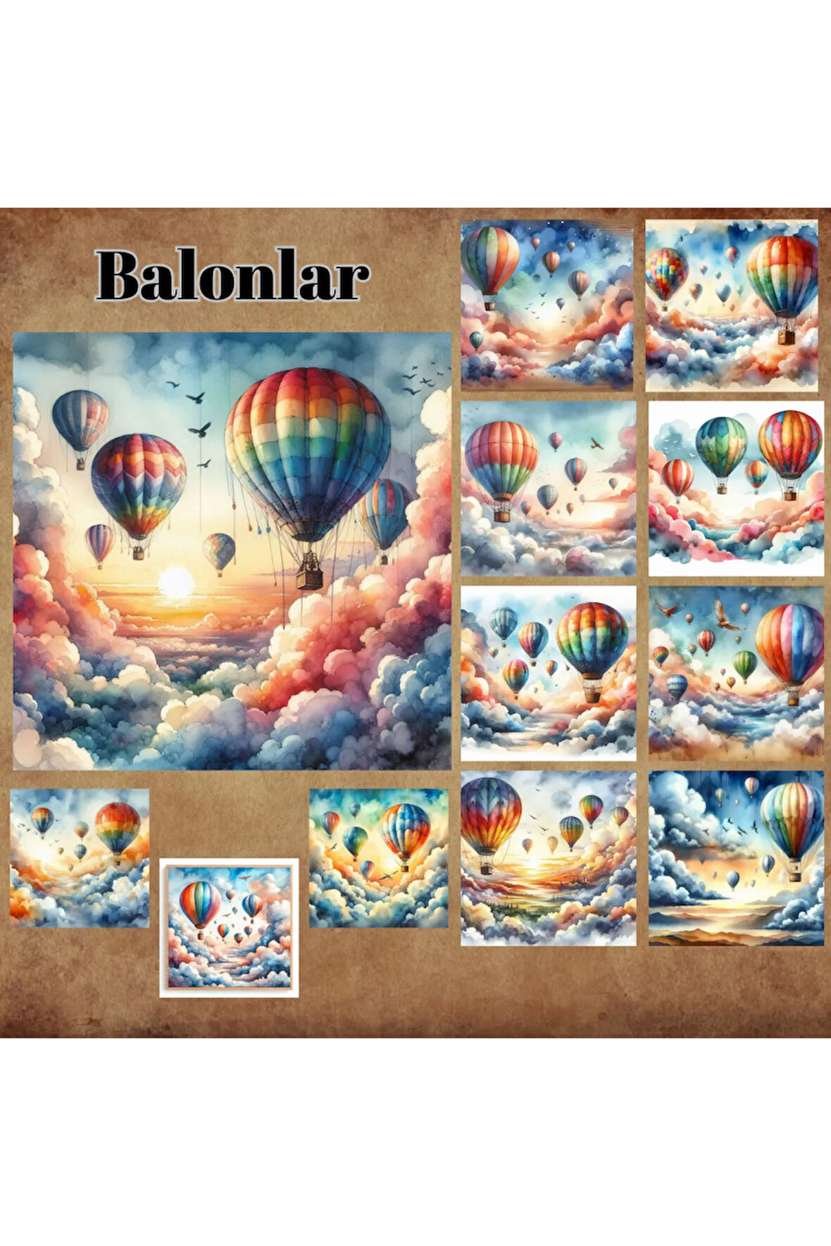 Sıcak Hava Balonları Vintage 12 Adet Scrapbook Bullet Journal Mat Planlayıcı Sticker Etiket Seti