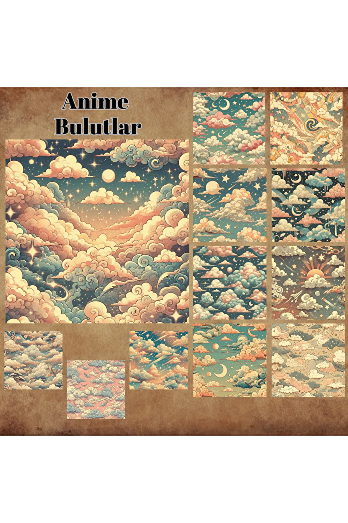 Bulutlar Anime Manga Tarzı Vintage 12 Adet Scrapbook Bullet Journal Mat Planlı Sticker Etiket Set