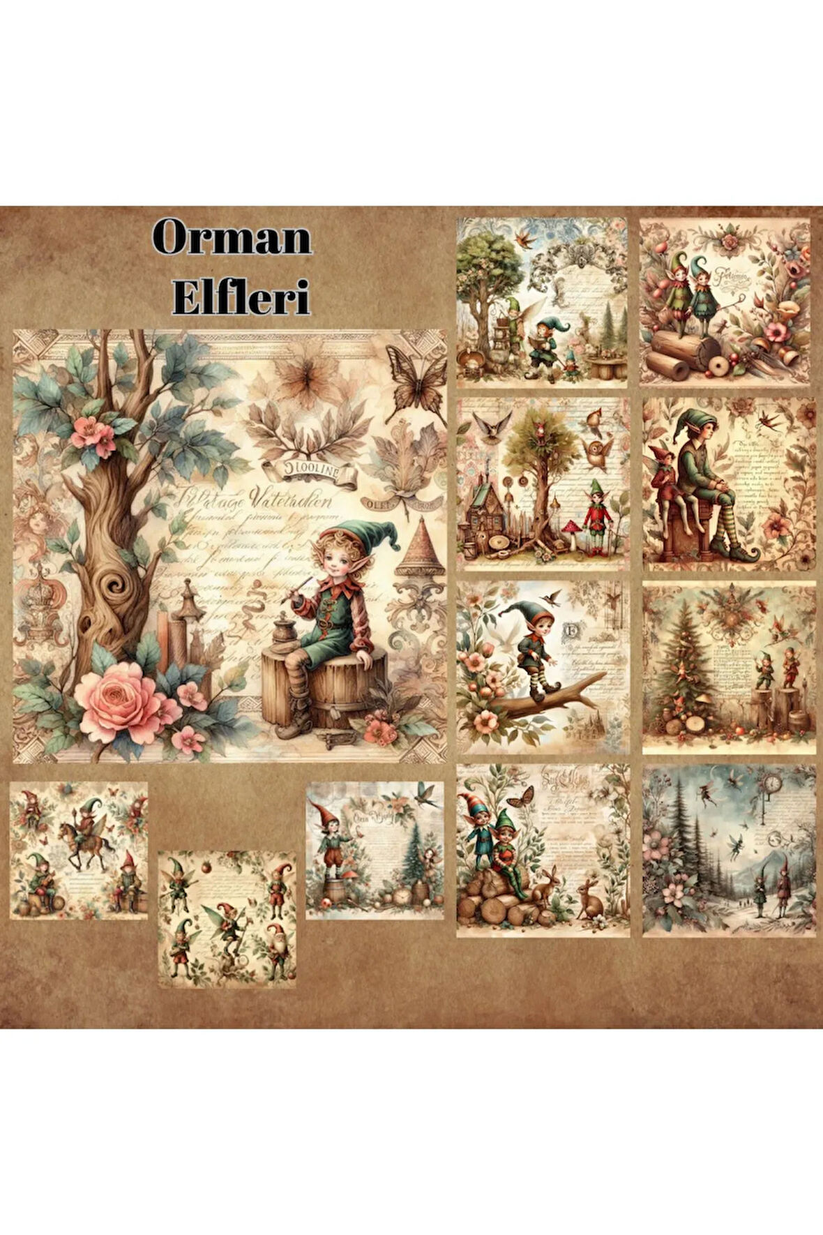 Orman Elfleri Vintage 12 Adet Scrapbook Bullet Journal Mat Planlayıcı Sticker Etiket Seti