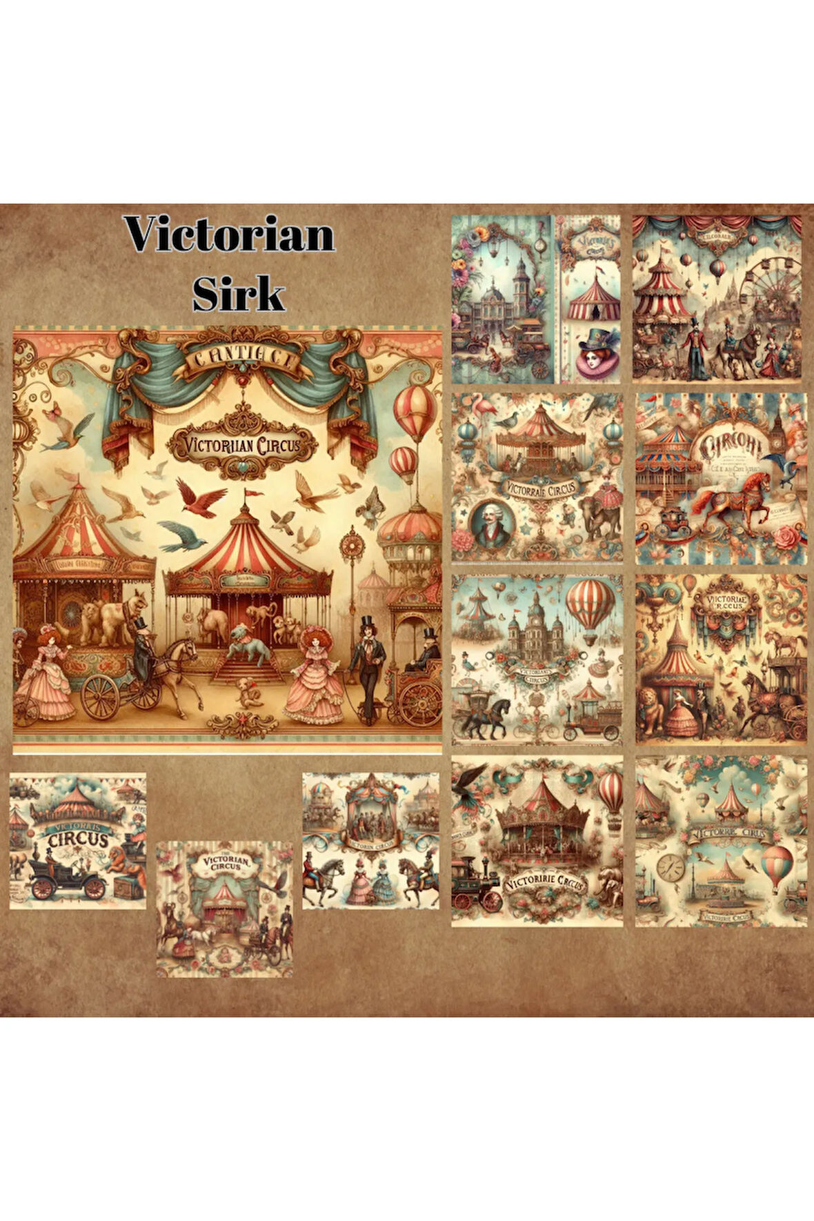 Victoria Dönemi Sirk Vintage 12 Adet Scrapbook Bullet Journal Mat Planlayıcı Sticker Etiket Seti