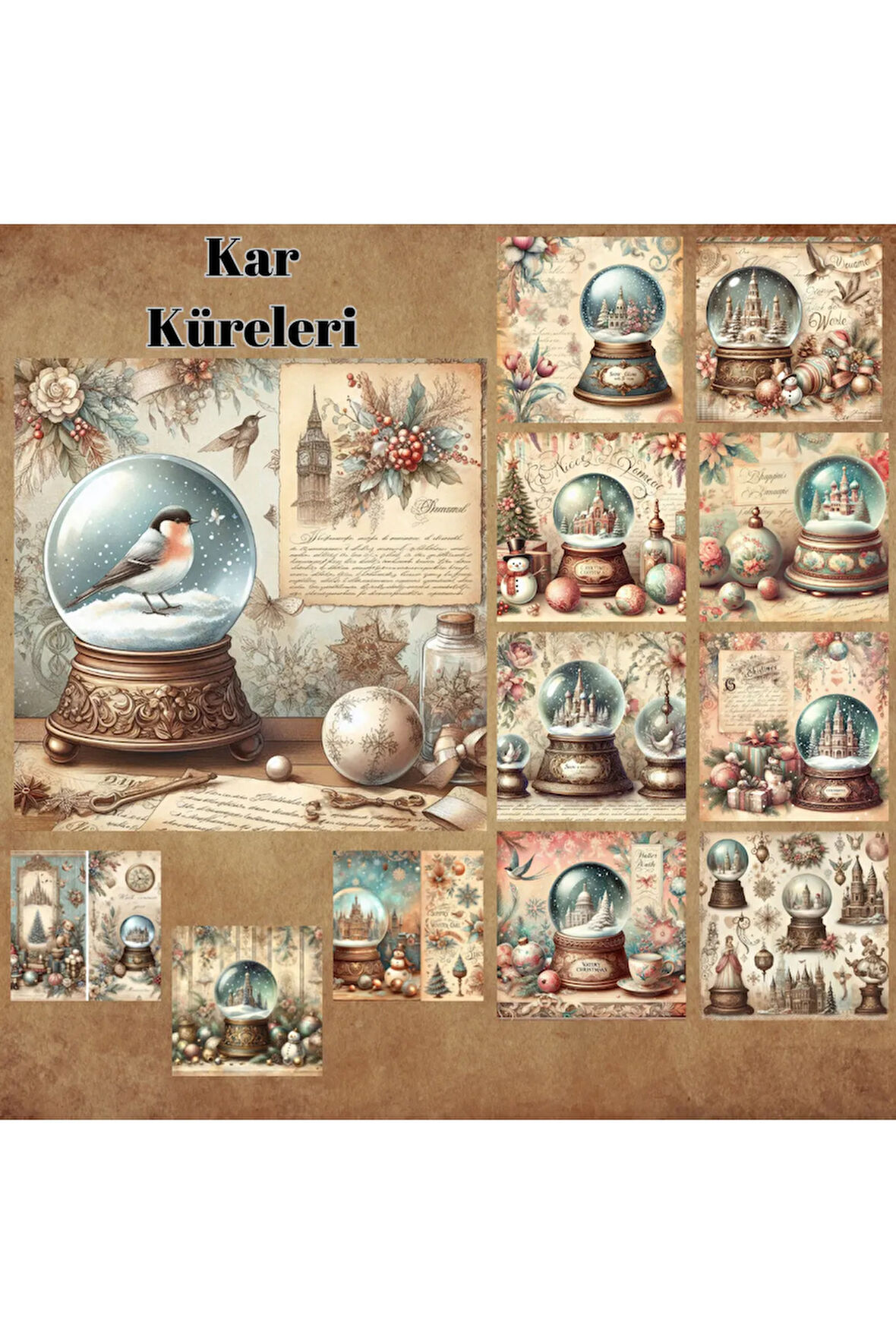 Kar Küreleri Vintage 12 Adet Scrapbook Bullet Journal Mat Planlayıcı Sticker Etiket Seti