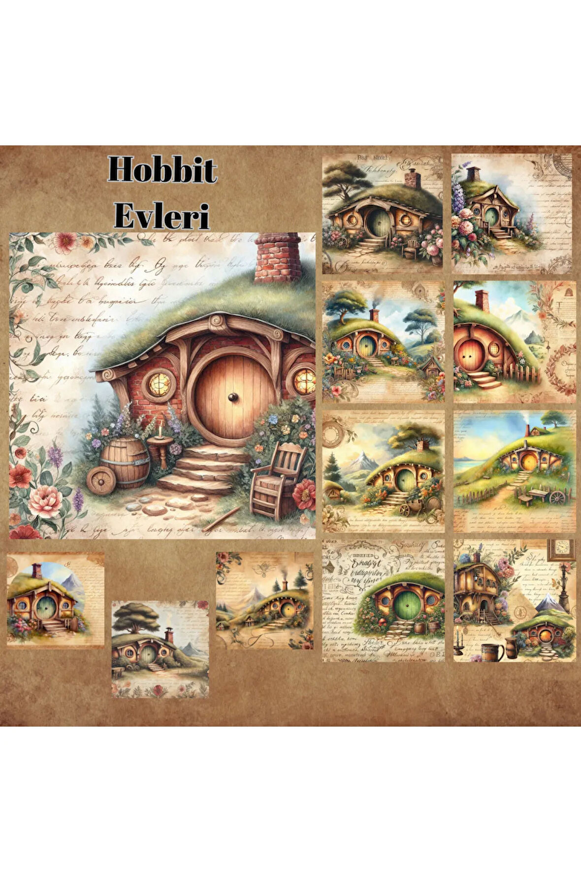Hobit Evleri Vintage 12 Adet Scrapbook Bullet Journal Mat Planlayıcı Sticker Etiket Seti